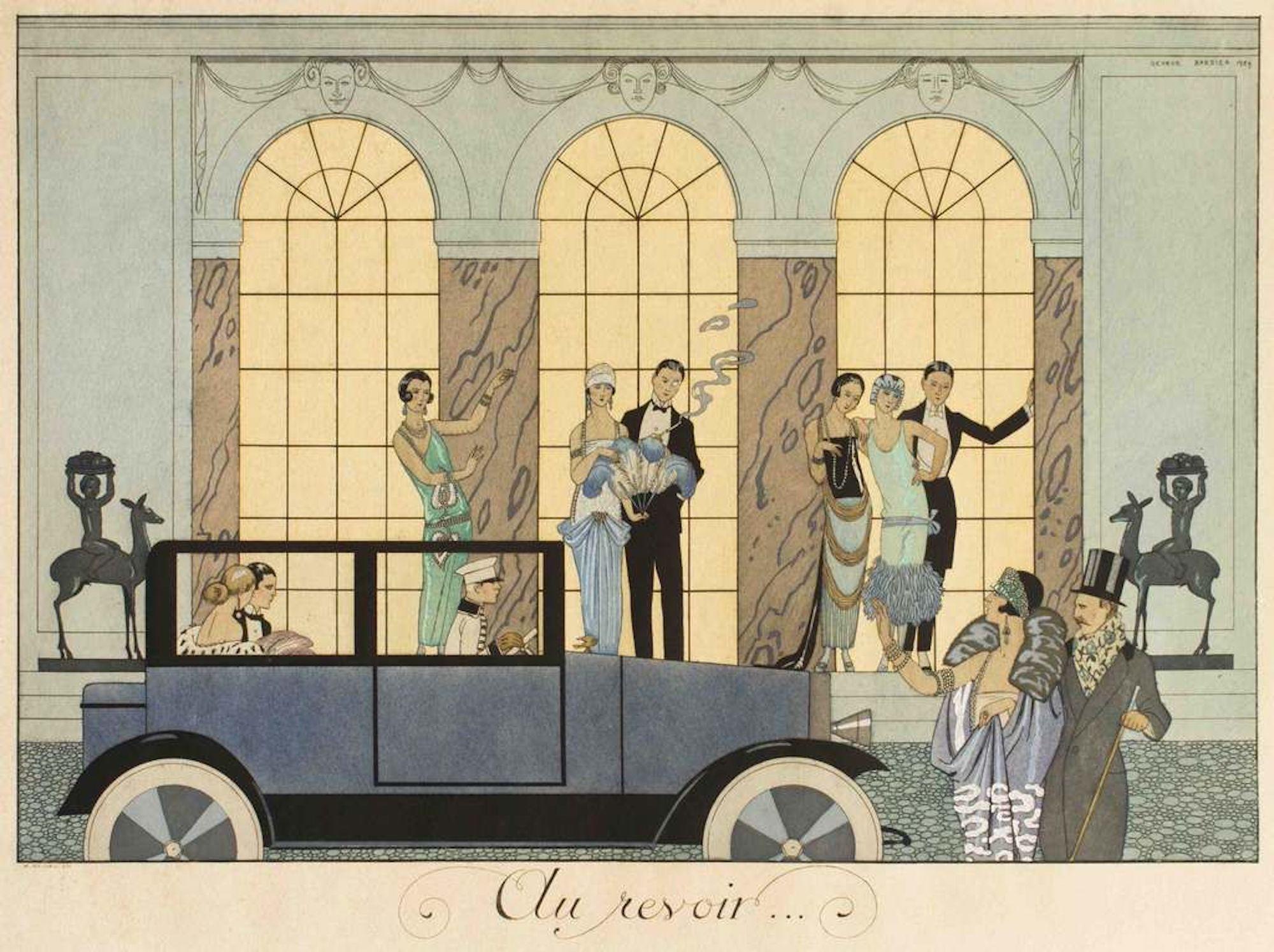 George Barbier Figurative Print - Au Revoir - Original Pochoir by G. Barbier - 1920