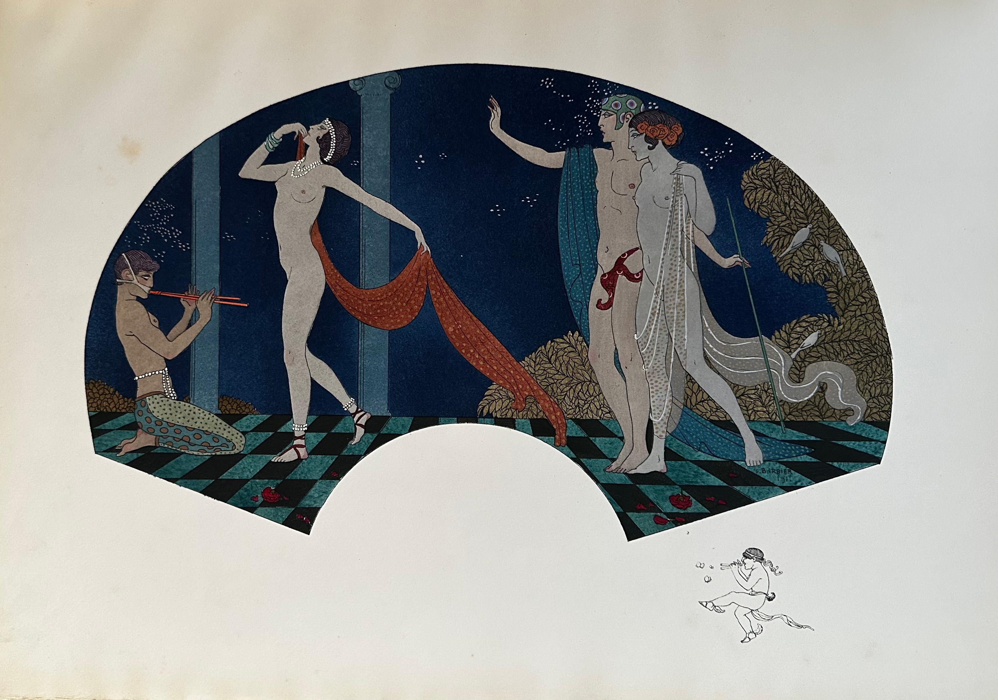 L'Eventail et la Fourrure chez Paquin - Figurative Print Beige de George Barbier