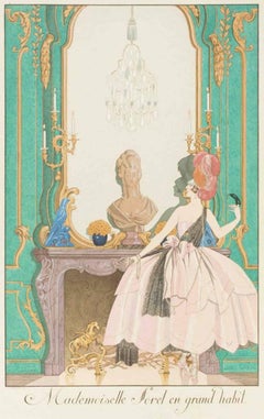 Mademoiselle Sorel en grand habit -  Pochoir by Georges Barbier - 1920