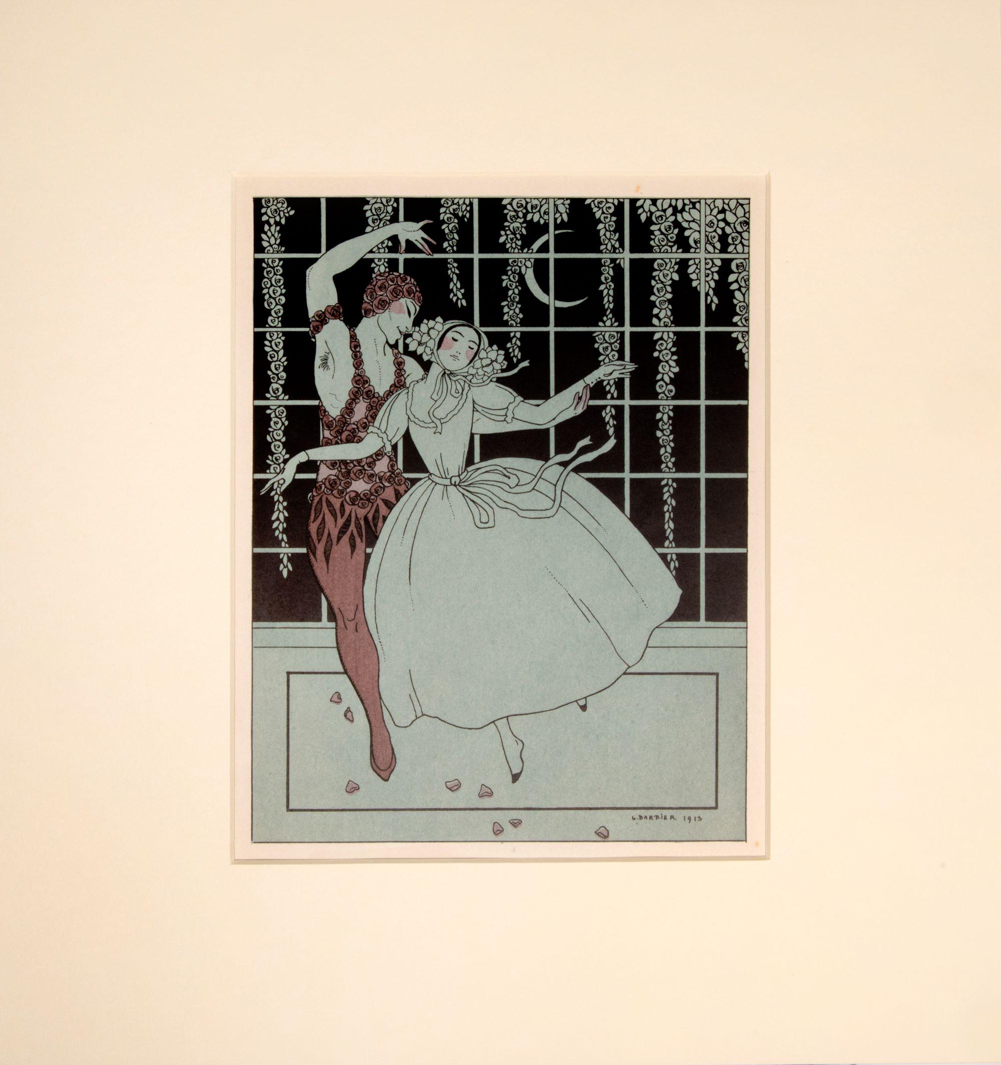 Figurative Print de George Barbier - Nijinsky y Karsavina en Le Spectre de la Rose.