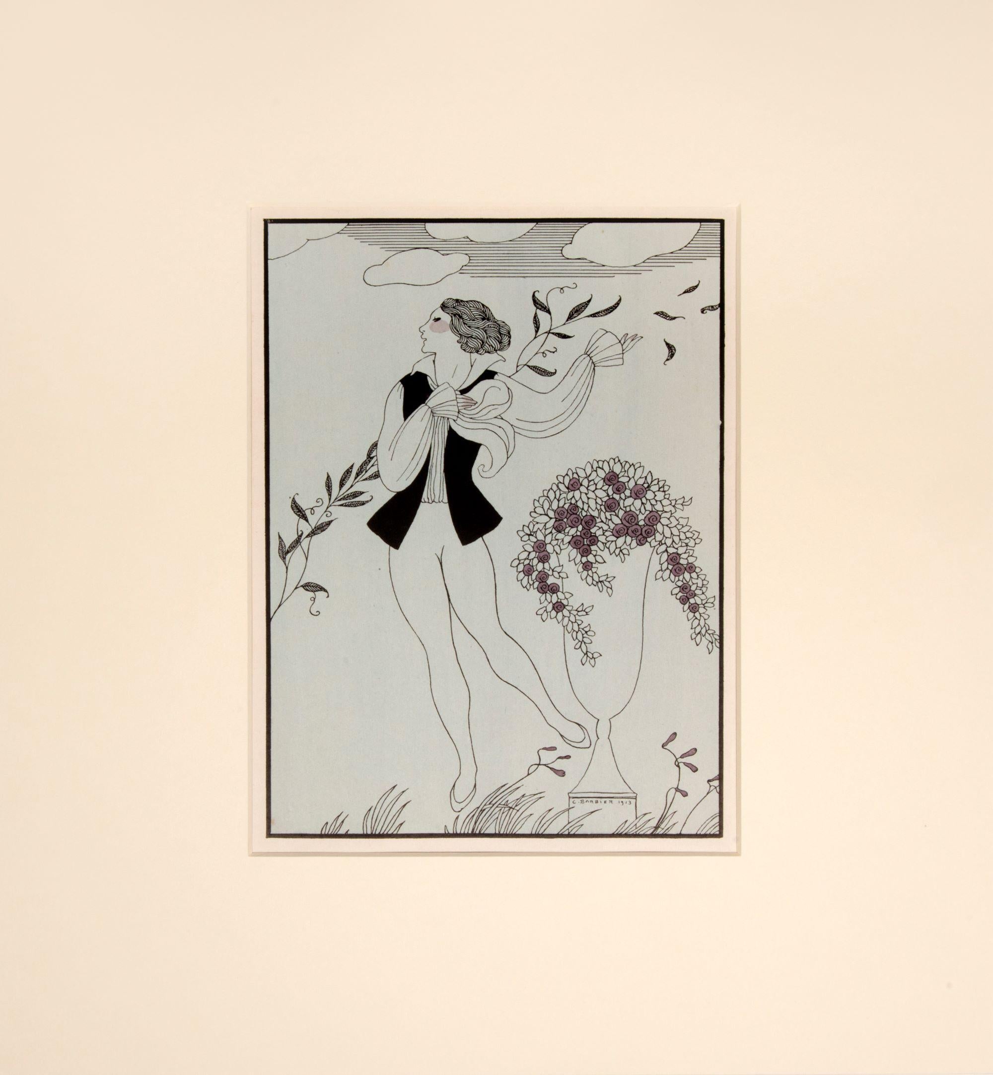 George Barbier Figurative Print – Nijinsky als "dichter" in Les Sylphides.