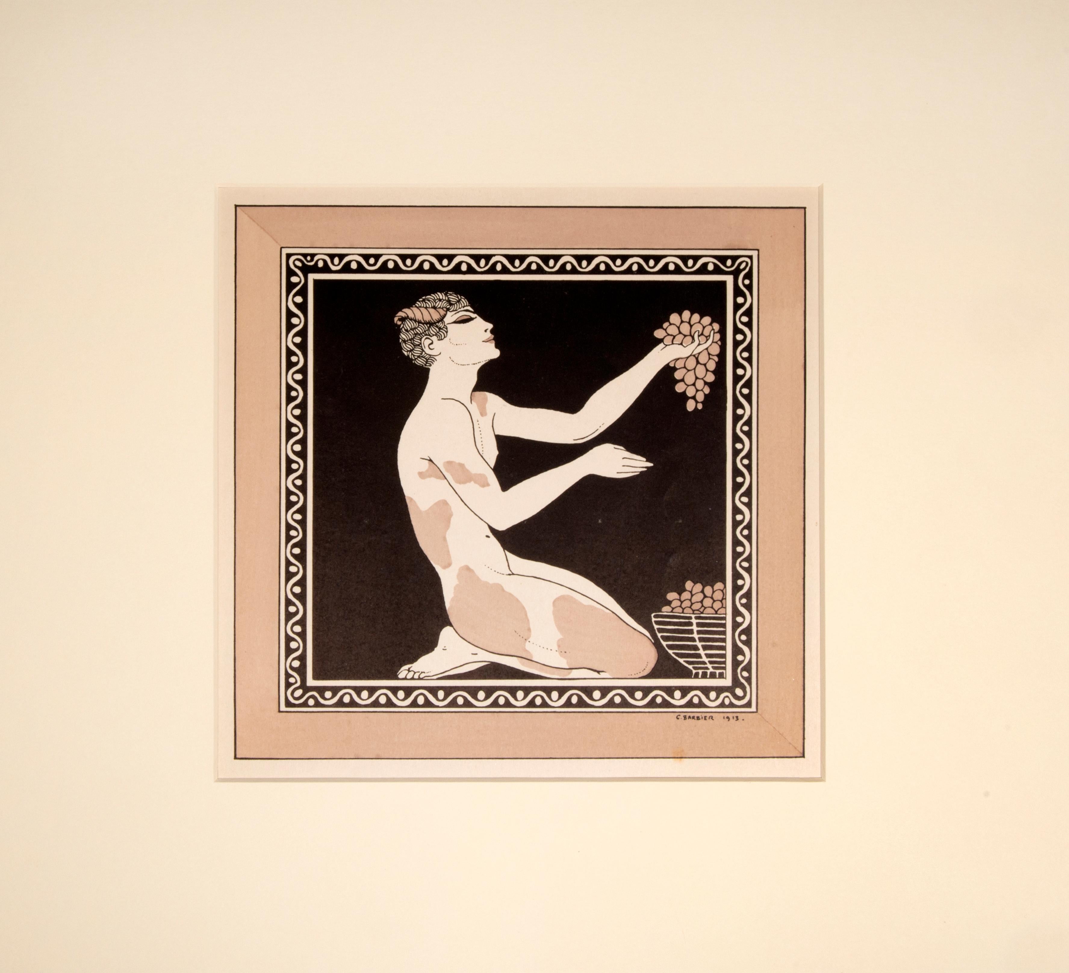 George Barbier Figurative Print - Nijinsky in L’Apres Midi d’un Faune.