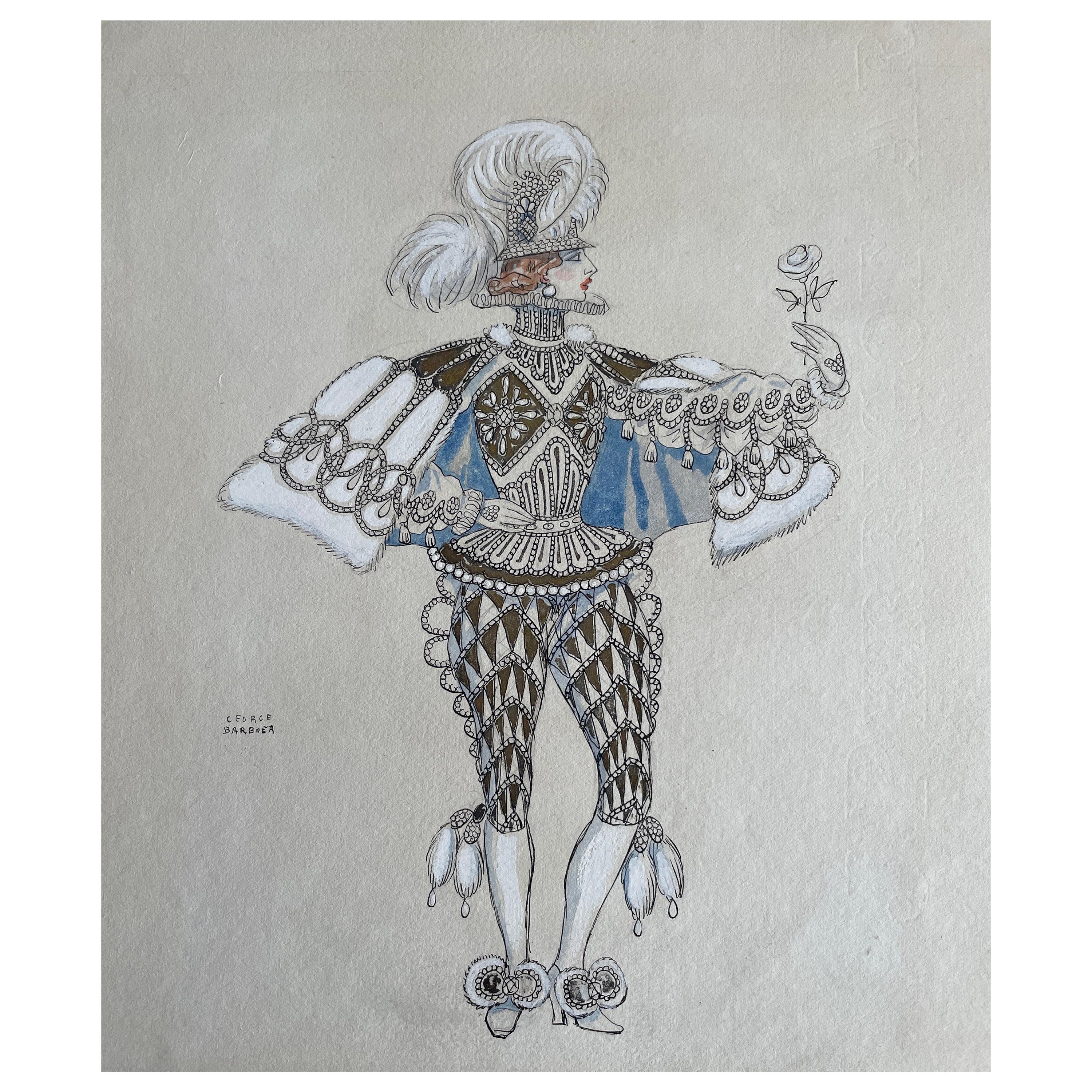 George Barbier - Illustration à l'aquarelle - Costume baroque royal, 1929 en vente