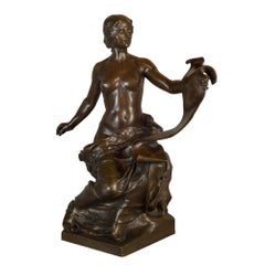 Statua femminile in bronzo figurata di Georges Bareau e Barbedienne