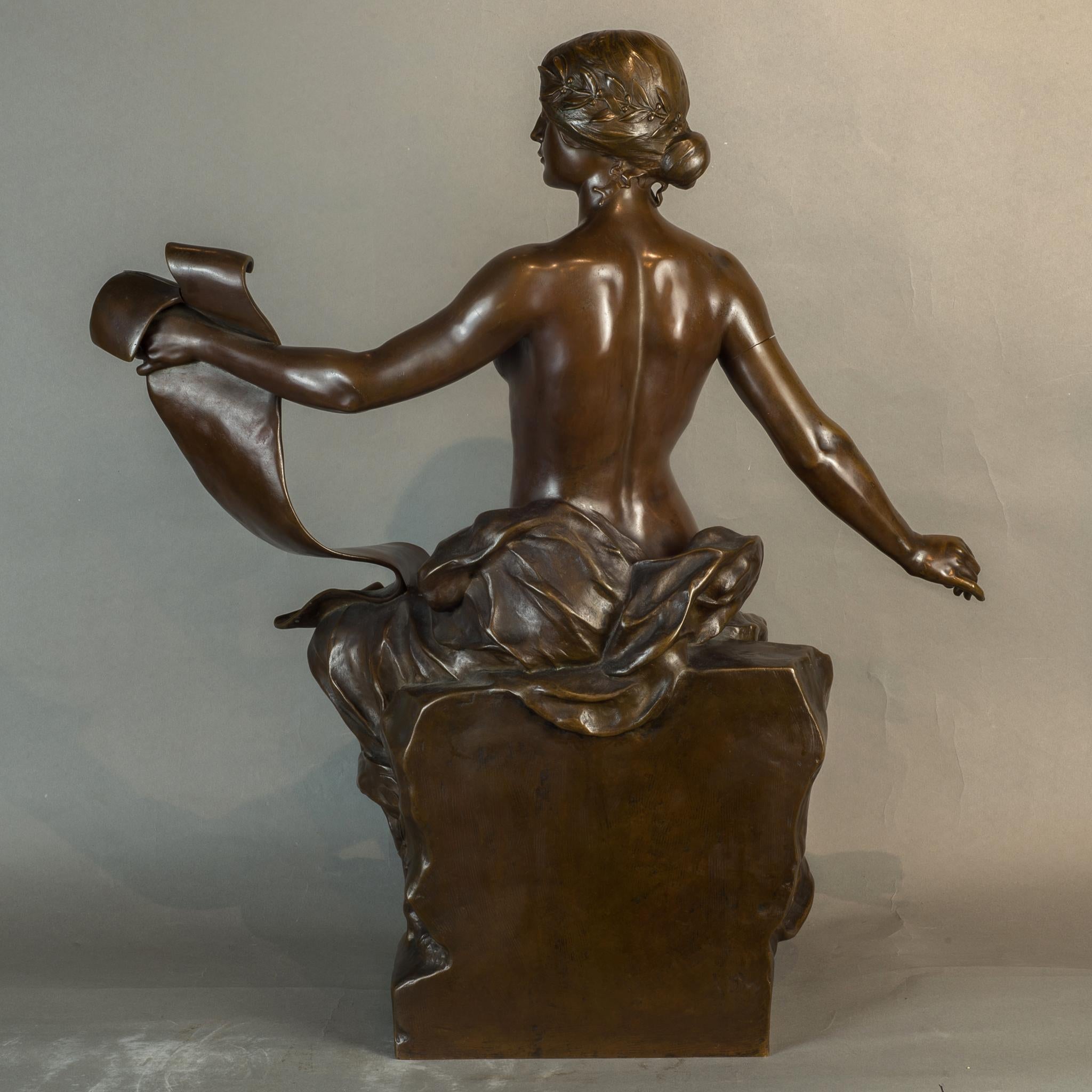 Fine Pair of Patinated Bronze Females by Georges Bareau and Barbedienne Foundry For Sale 4