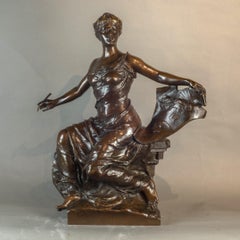 Statua femminile figurata in bronzo con cartiglio di Georges Bareau e Barbedienne