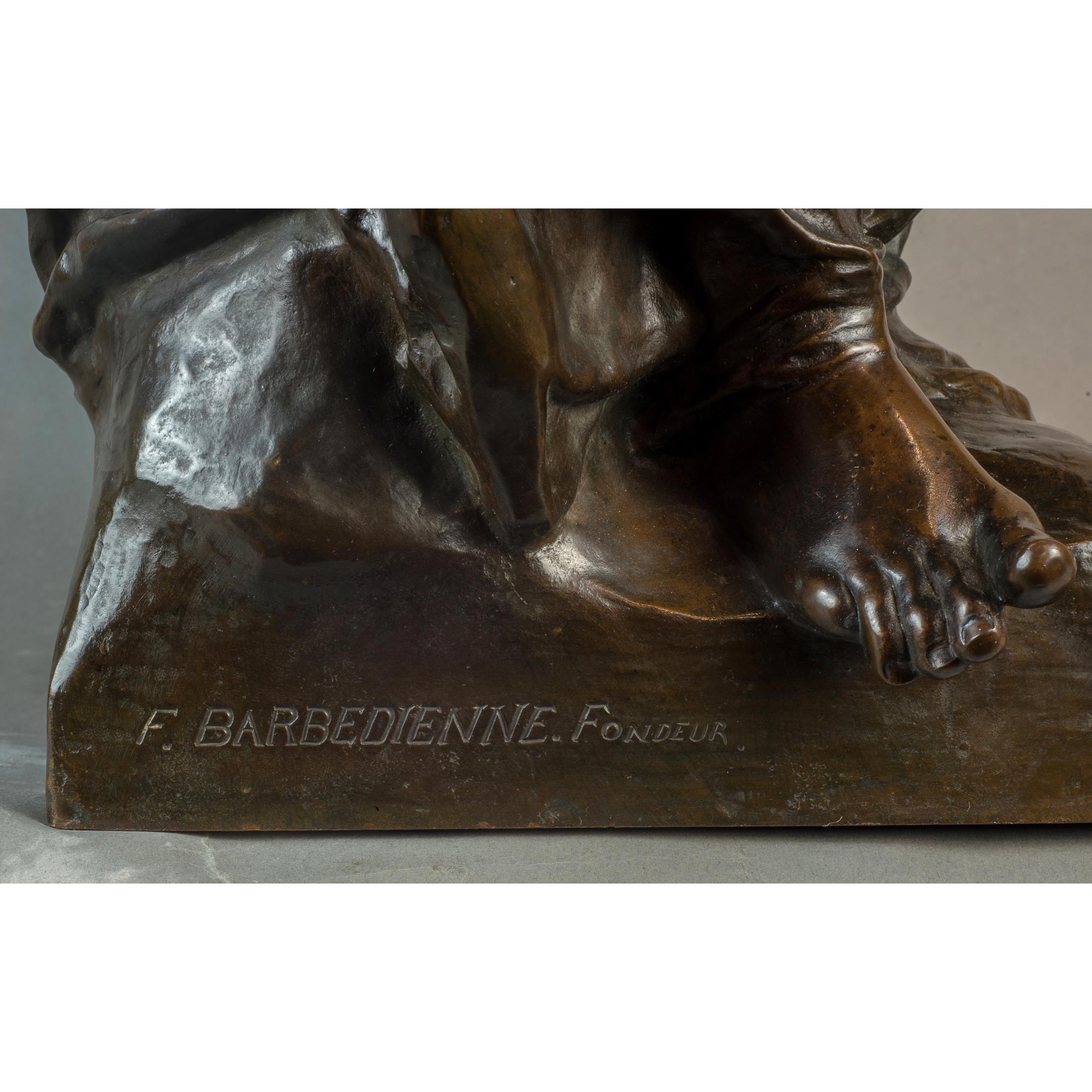 Fine Pair of Patinated Bronze Females by Georges Bareau and Barbedienne Foundry For Sale 1
