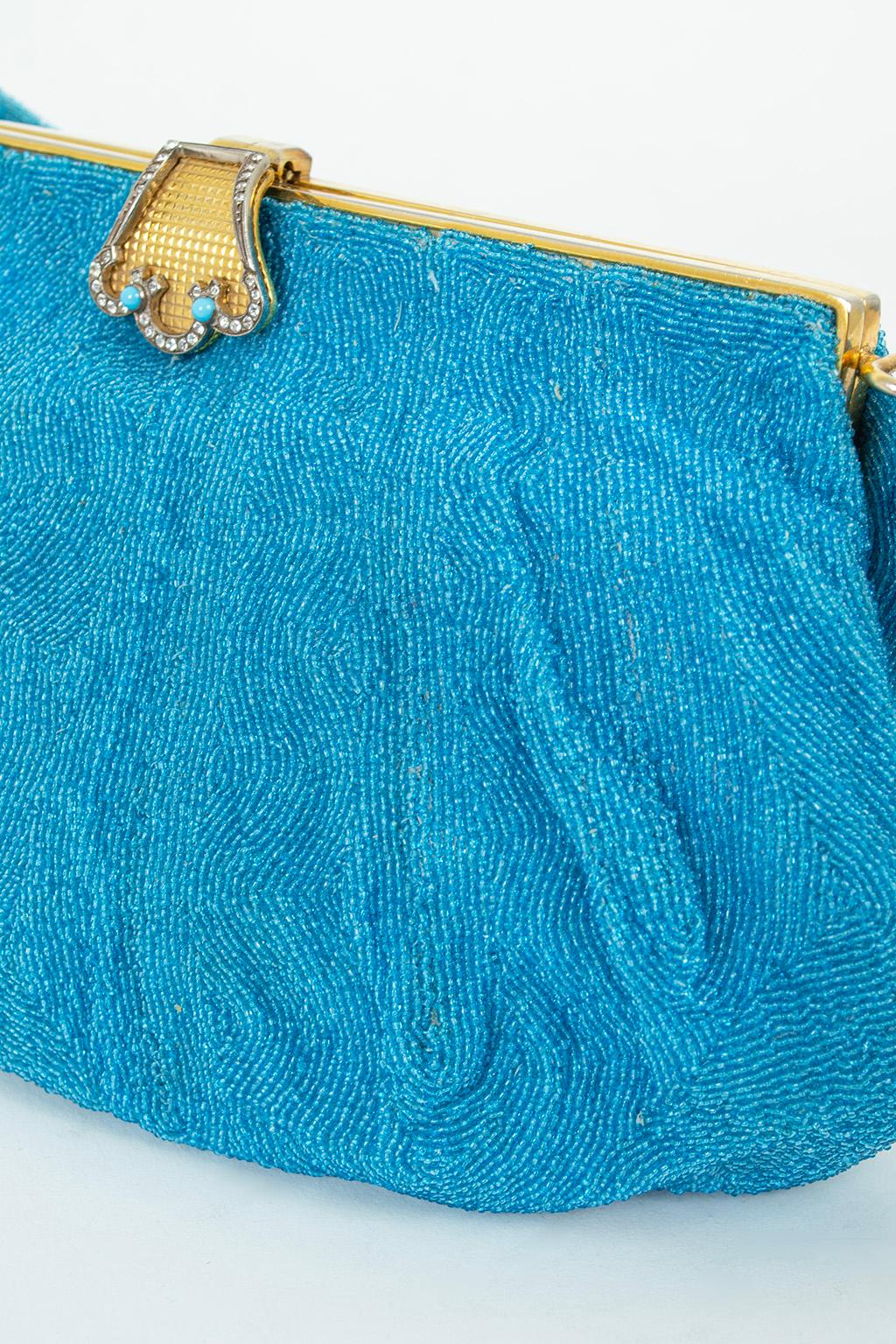 Women's George Baring Turquoise Micro Bead and Jewel Pochette Evening Bag – Paris, 1950s