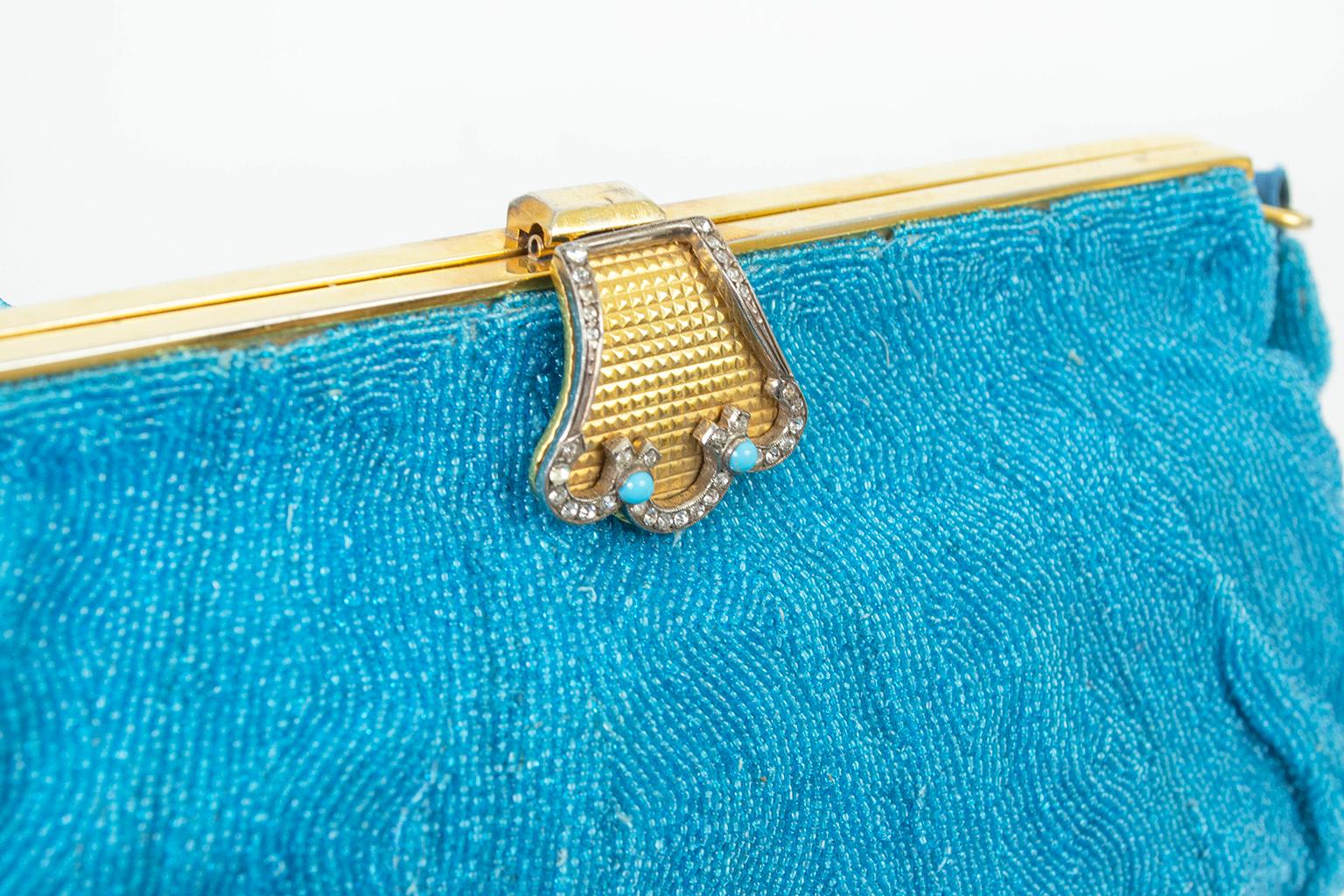 George Baring Turquoise Micro Bead and Jewel Pochette Evening Bag – Paris, 1950s 4