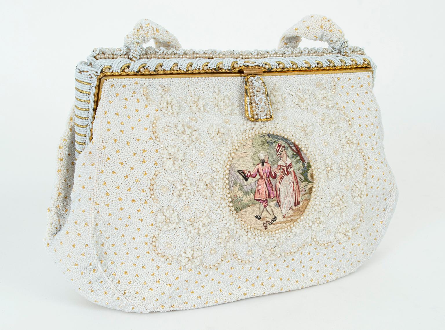 George Baring White Micro Bead Evening Bag w Louis XVI Needlework ...