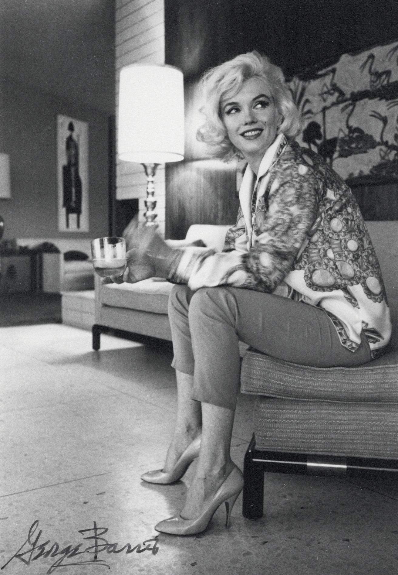 George Barris Black and White Photograph - Marilyn Monroe in Pucci Jacket on Couch Vintage Original Photograph
