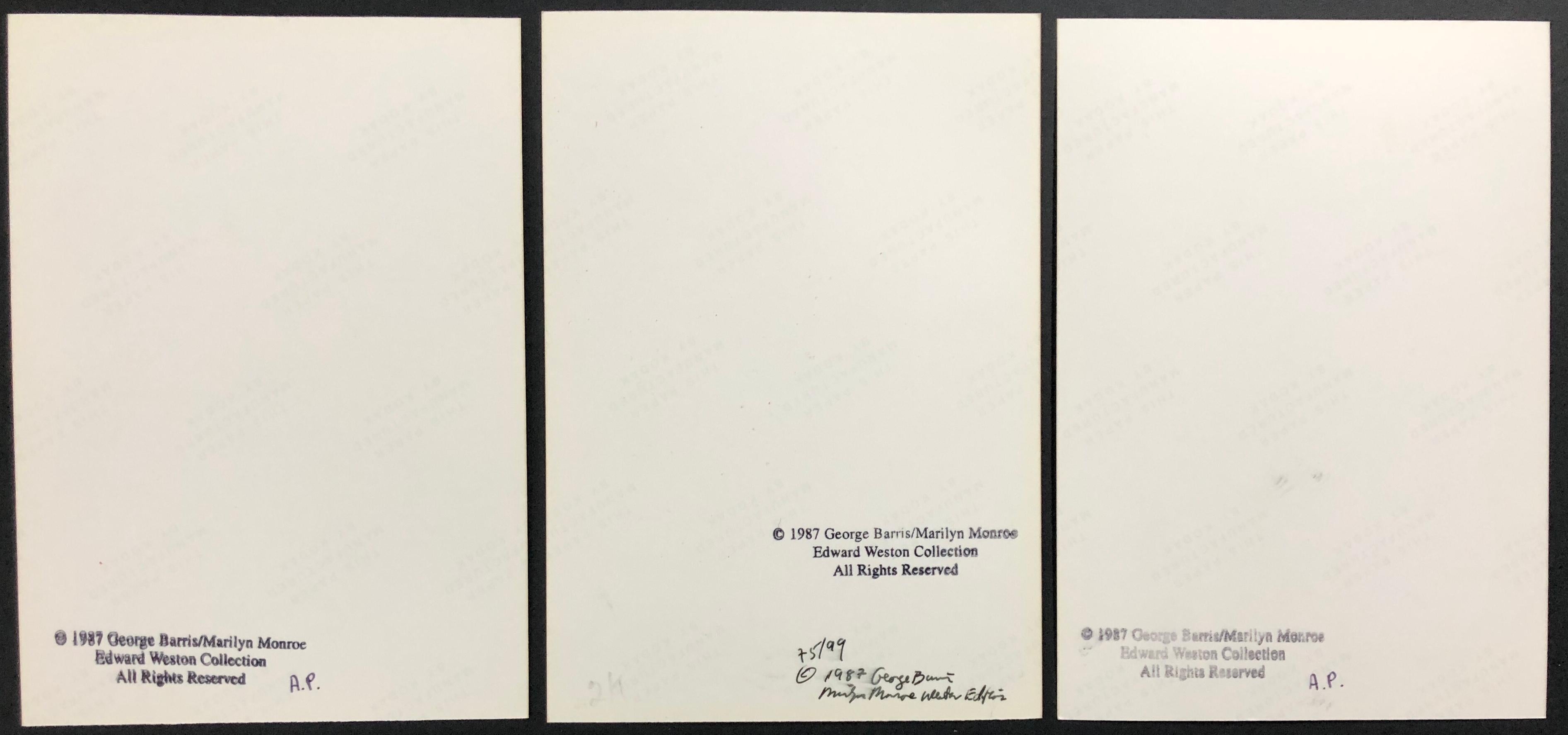 This piece is a triptych of three original color photographs from the original negatives, shot by George Barris in 1962, and printed at a later date. These photographs of Marilyn Monroe are part of a series entitled 