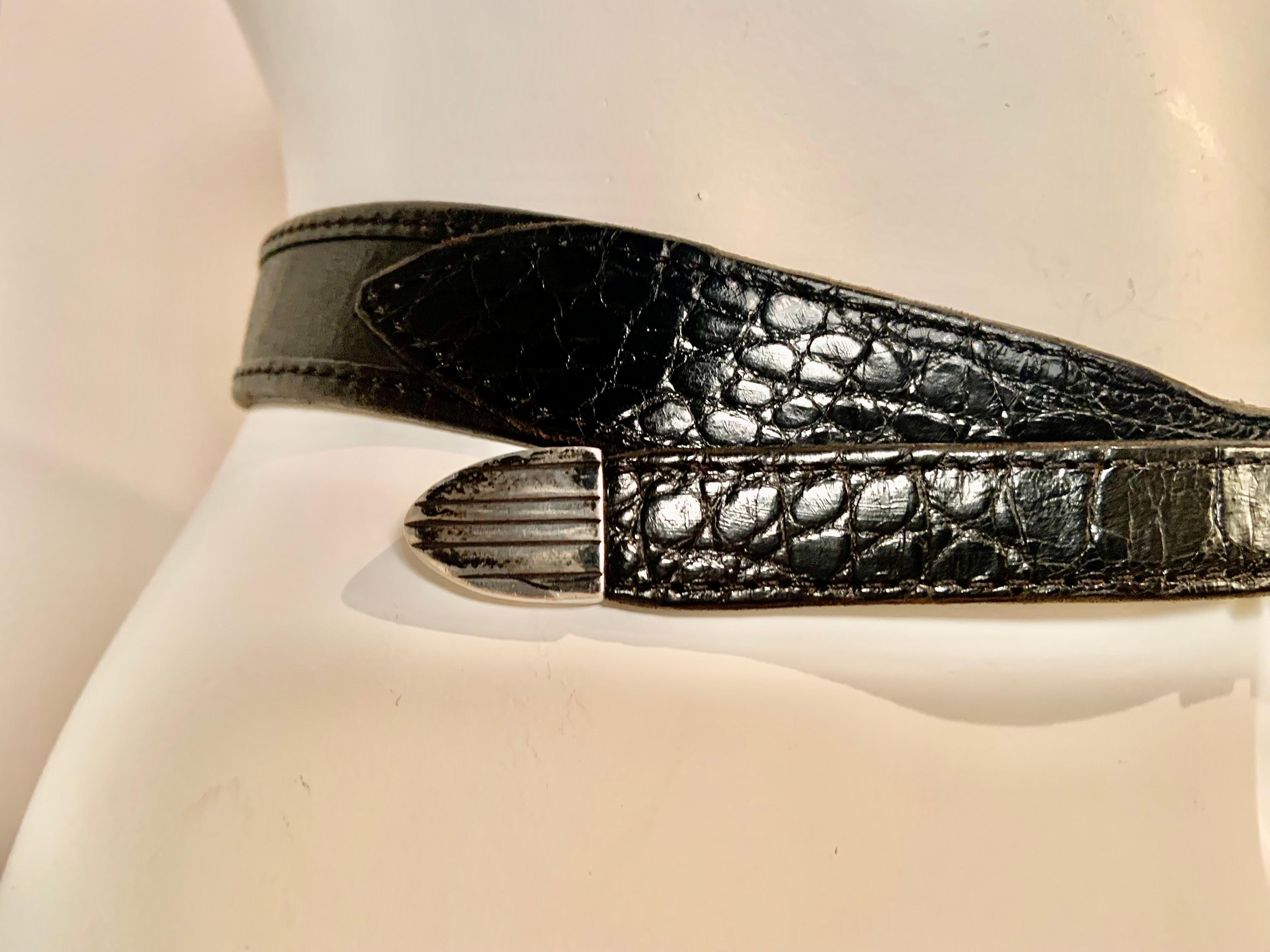 Women's or Men's George Begay Navajo Silversmith Buckle Keeper and Tip and Black Leather Belt