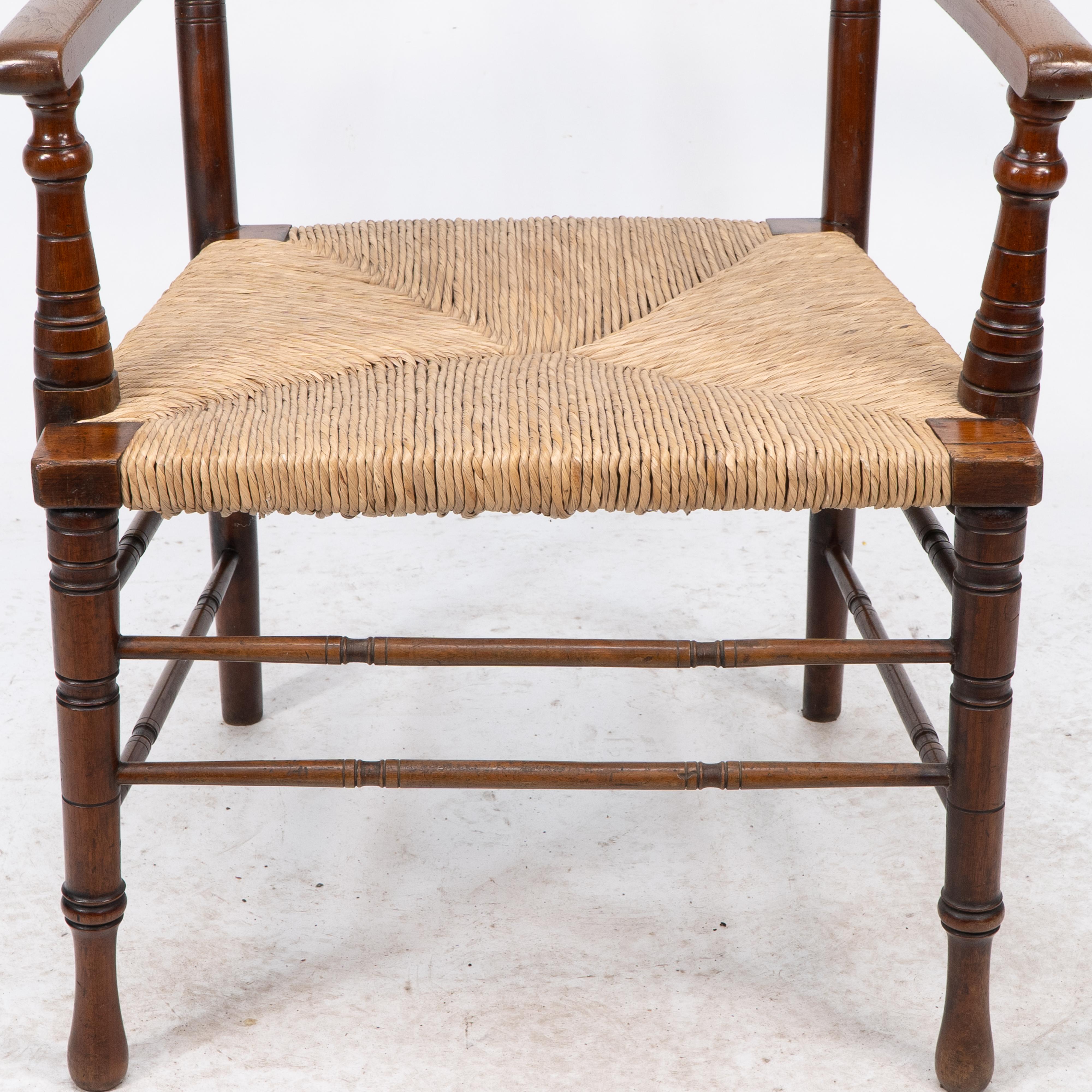 George Bell & George Freeth Roper Aesthetic Movement Walnut rush seat armchair. For Sale 5