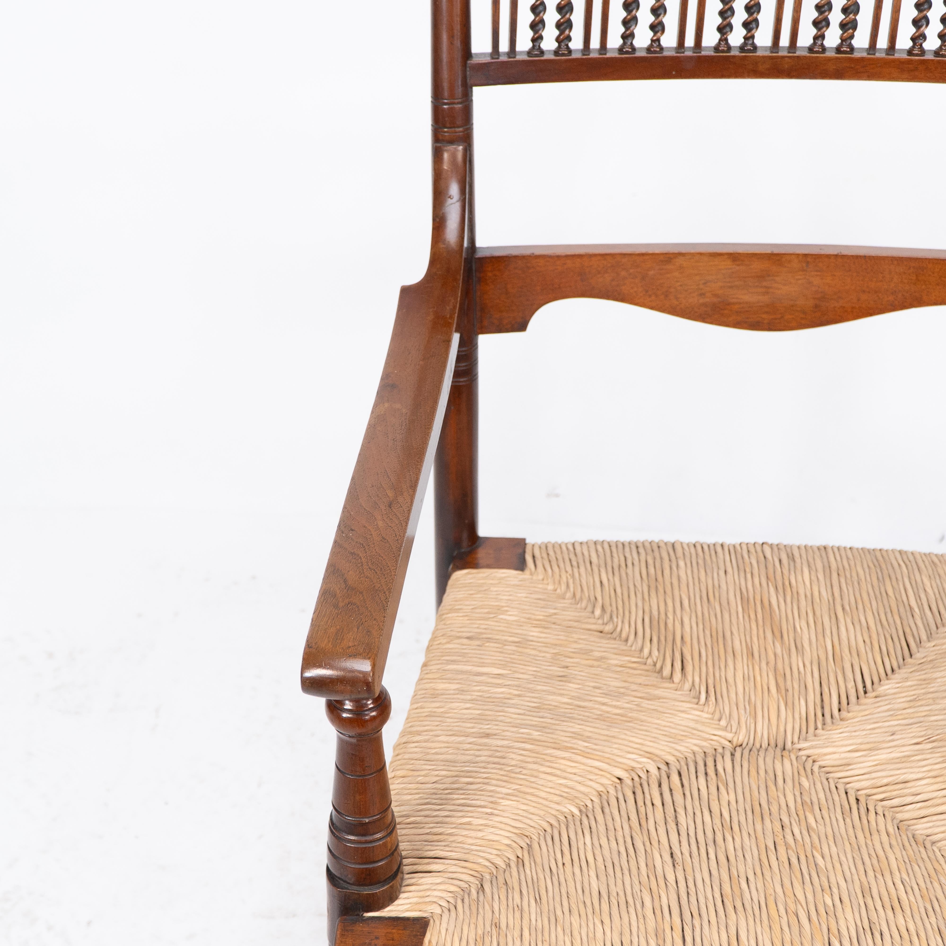 George Bell & George Freeth Roper Aesthetic Movement Walnut rush seat armchair. For Sale 6
