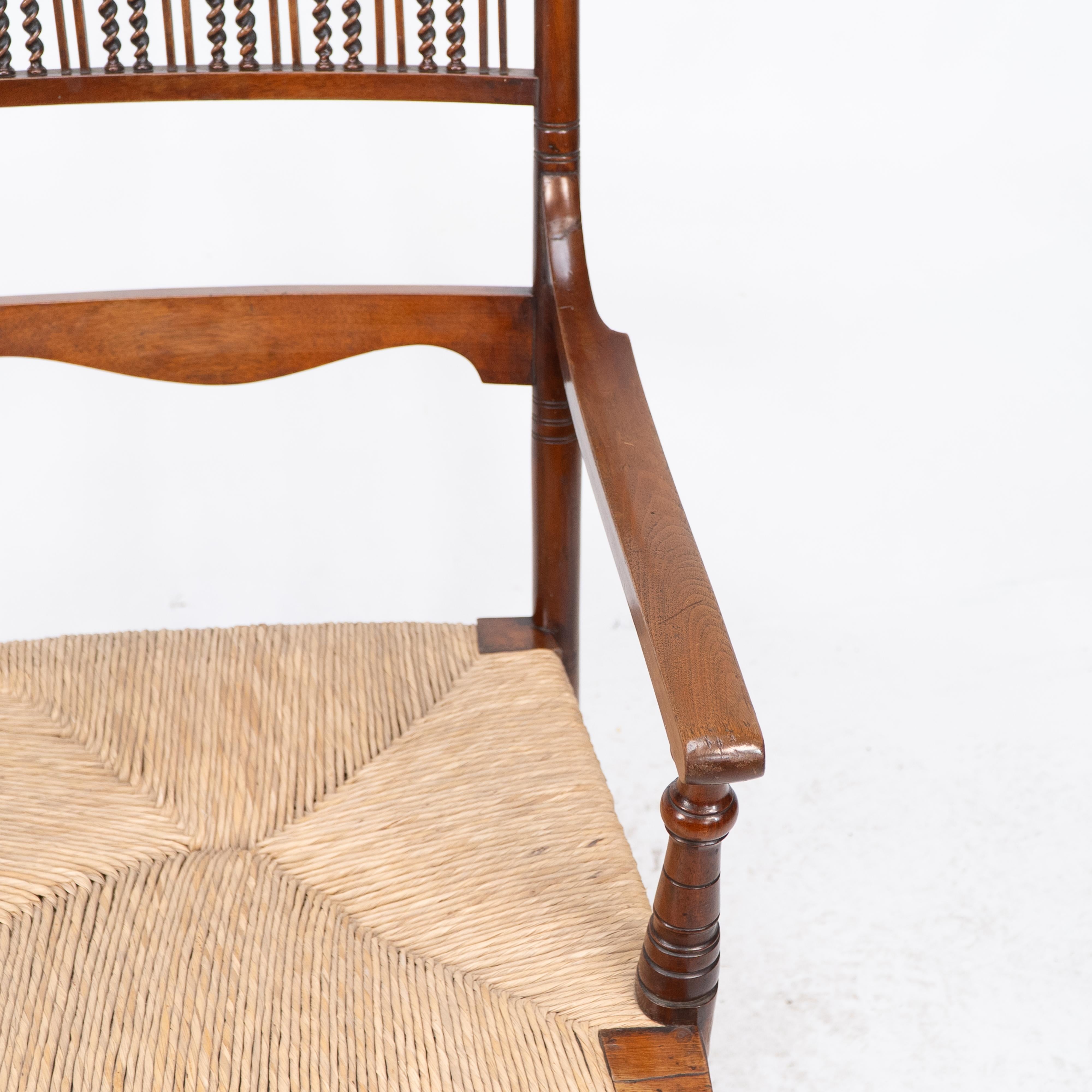 George Bell & George Freeth Roper Aesthetic Movement Walnut rush seat armchair. For Sale 7