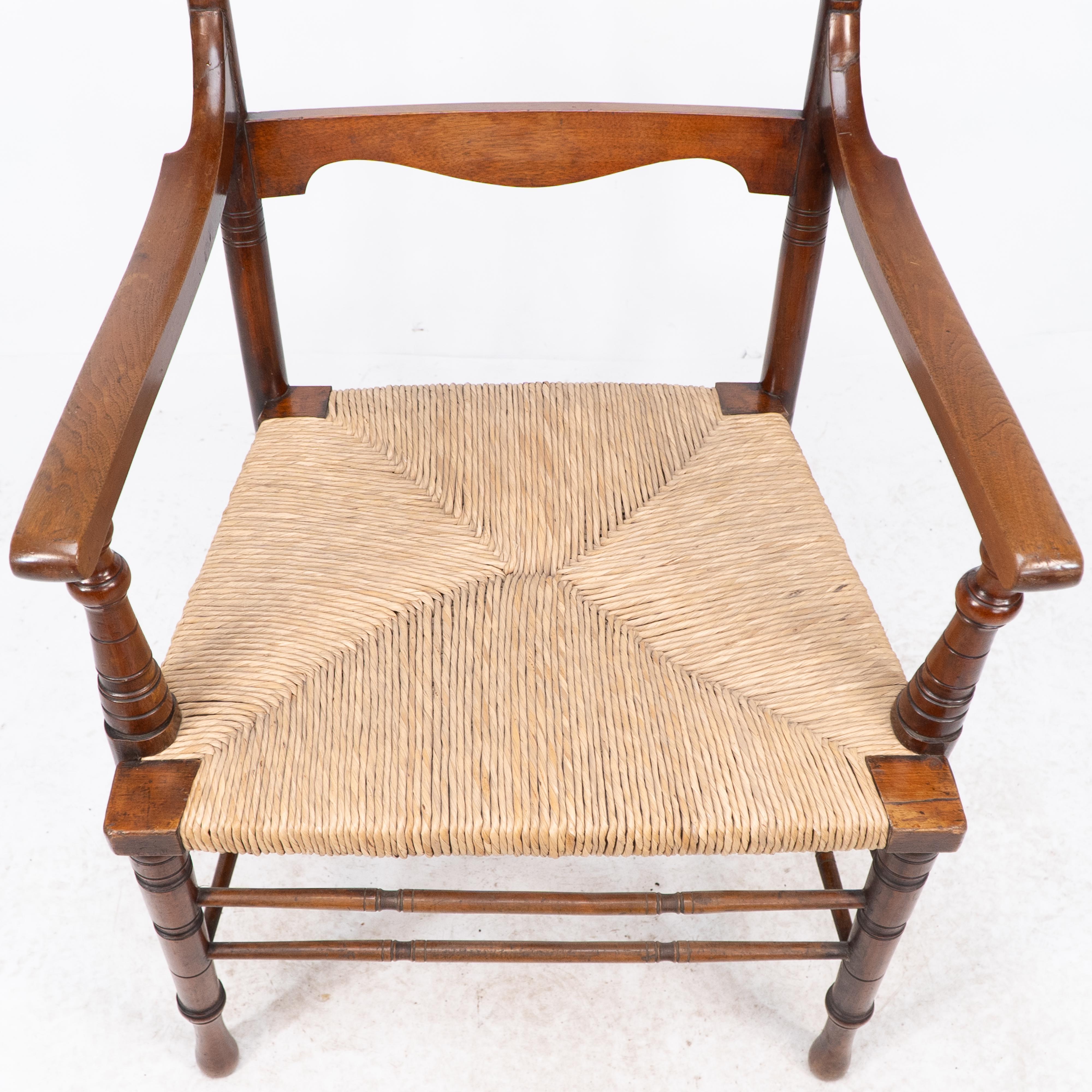 George Bell & George Freeth Roper Aesthetic Movement Walnut rush seat armchair. For Sale 10