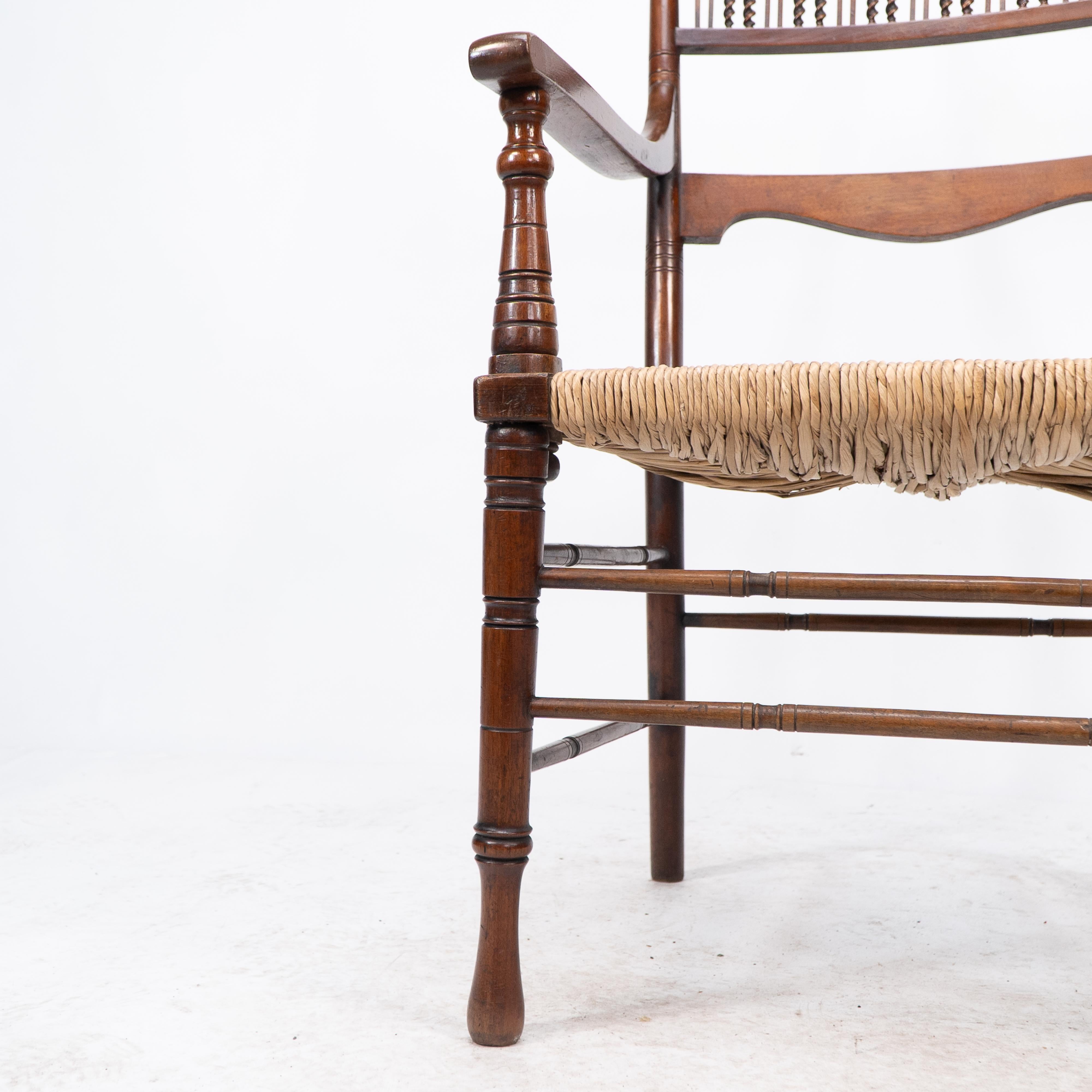 George Bell & George Freeth Roper Aesthetic Movement Walnut rush seat armchair. For Sale 12