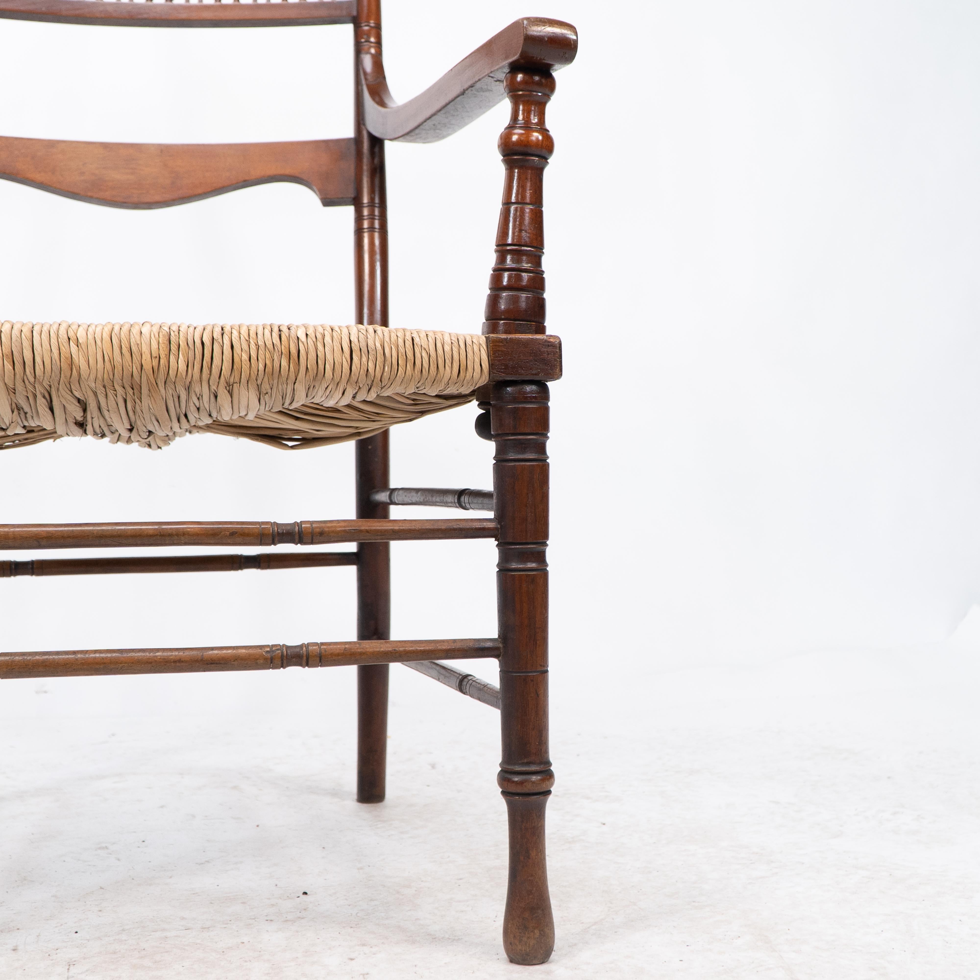 George Bell & George Freeth Roper Aesthetic Movement Walnut rush seat armchair. For Sale 13