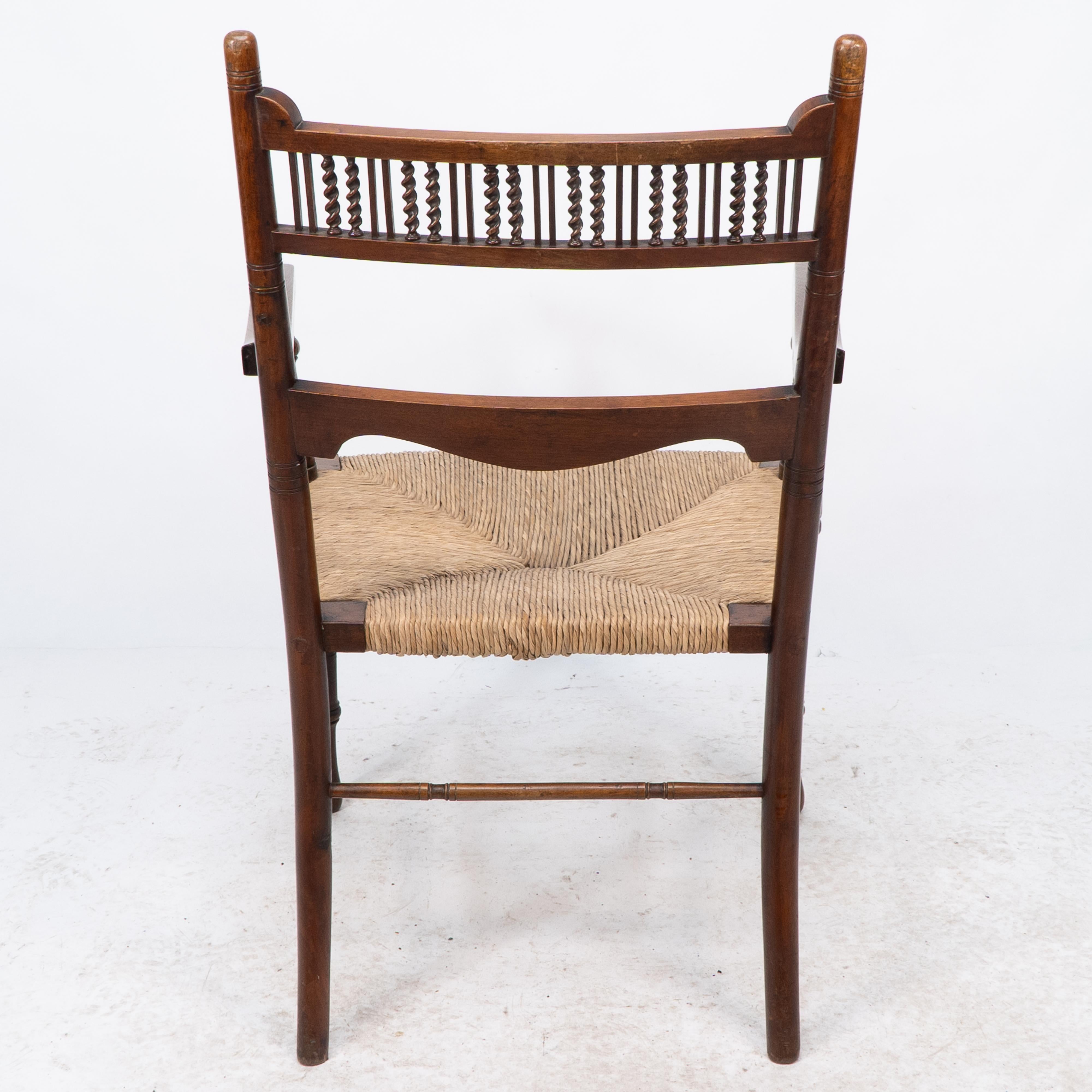 George Bell & George Freeth Roper Aesthetic Movement Walnut rush seat armchair. For Sale 14