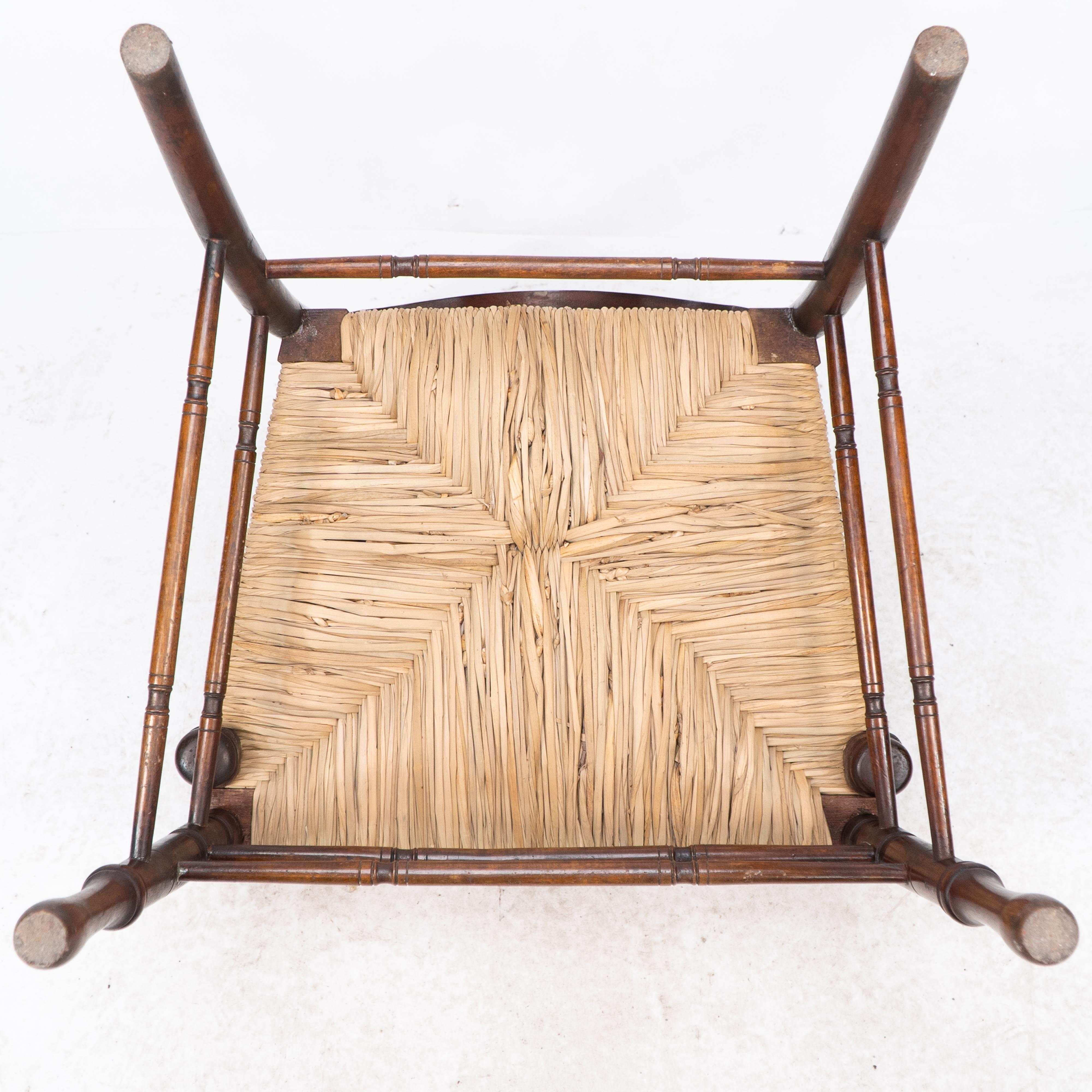 George Bell & George Freeth Roper Aesthetic Movement Walnut rush seat armchair. For Sale 15