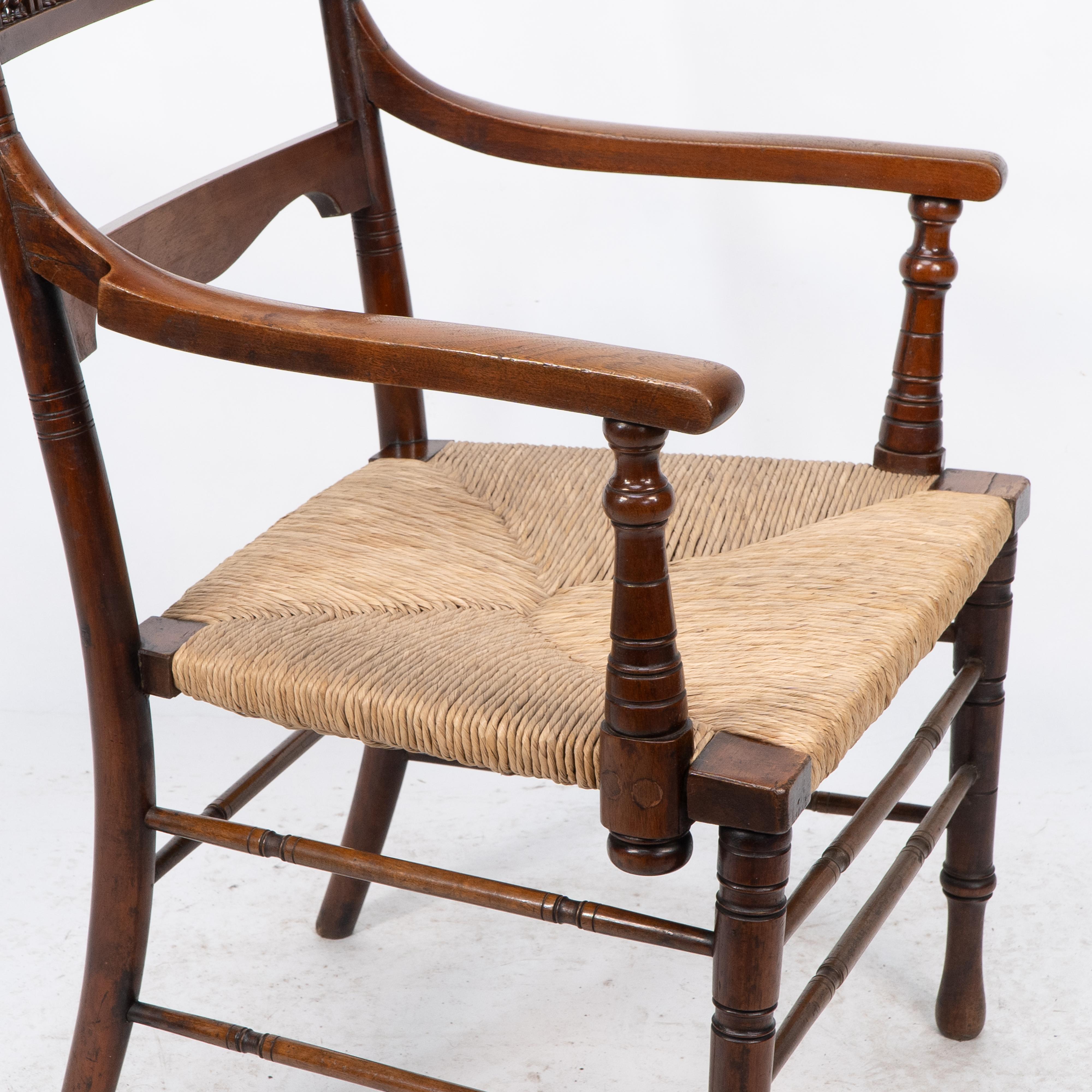 George Bell & George Freeth Roper Aesthetic Movement Walnut rush seat armchair. For Sale 3