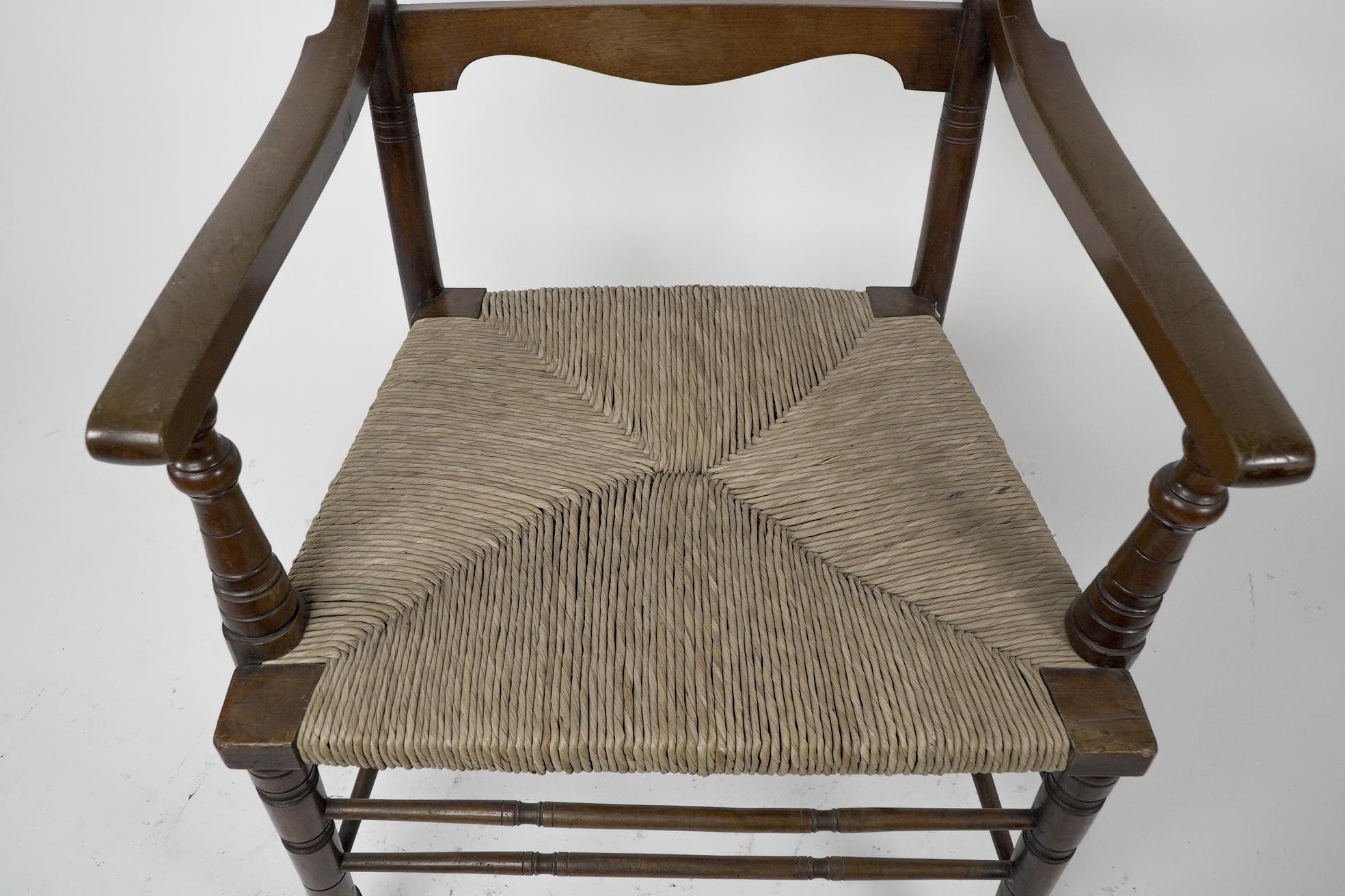 George Bell & George Freeth Roper Aesthetic Movement Walnut rush seat armchair. For Sale 6