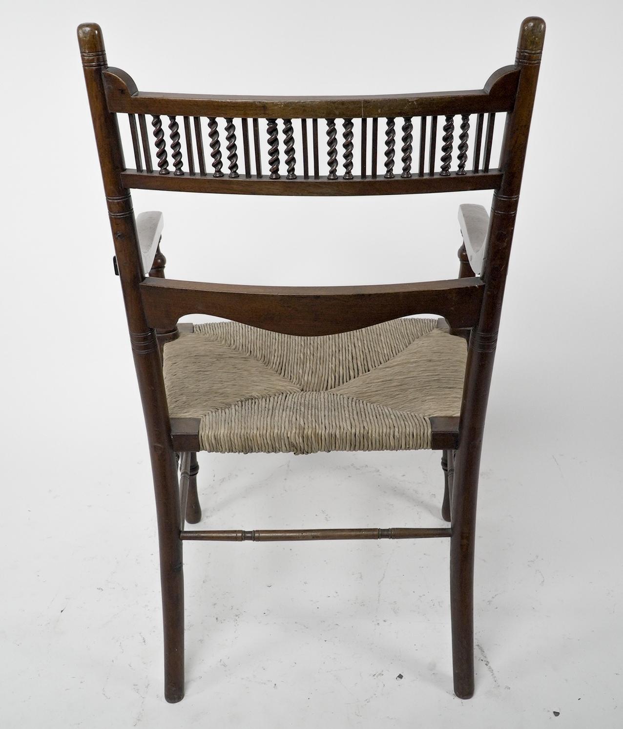 George Bell & George Freeth Roper Aesthetic Movement Walnut rush seat armchair. For Sale 13