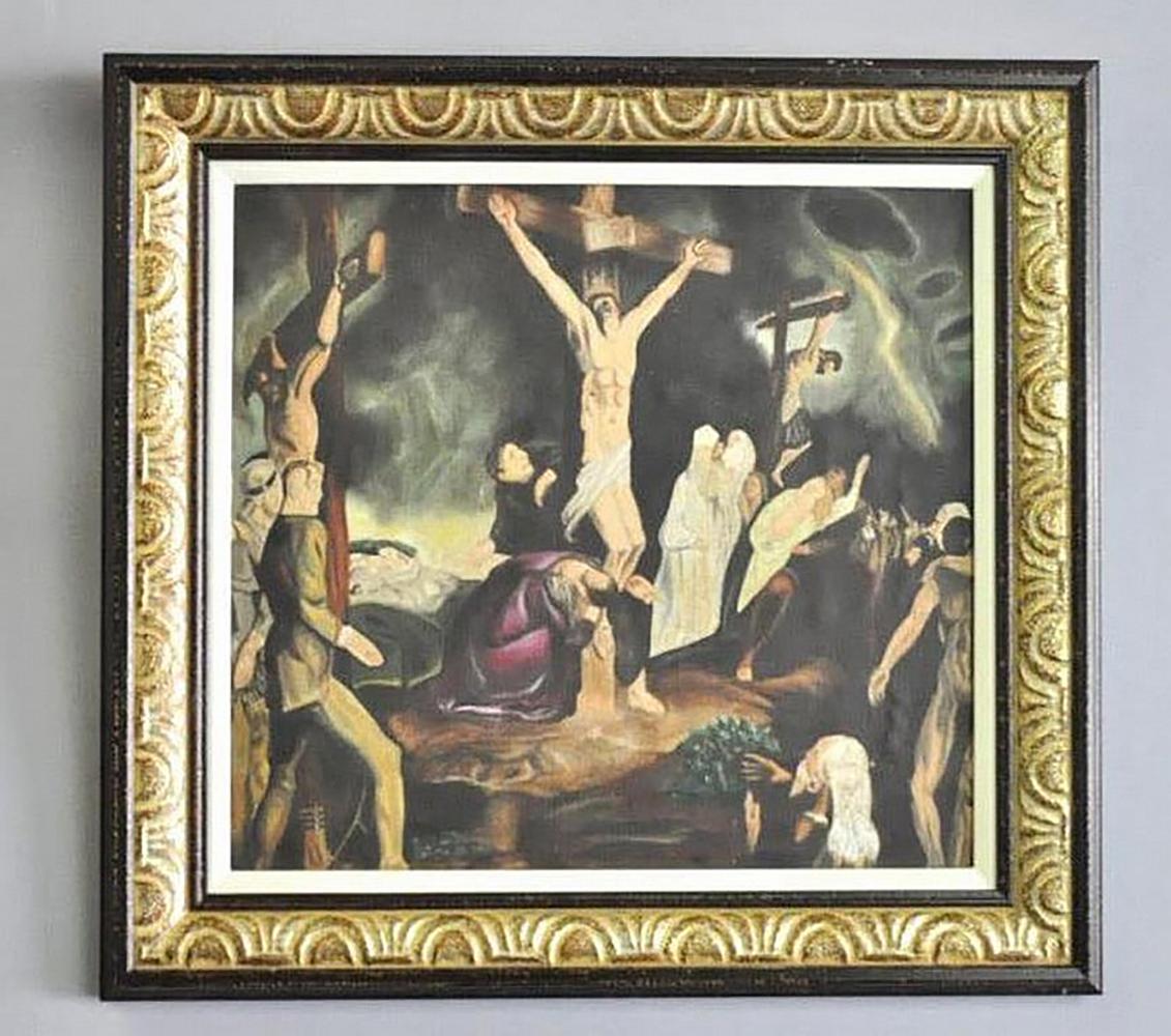 George Wesley Bellows Figurative Painting - "The Crucifixion" Oil on Board After George Bellows
