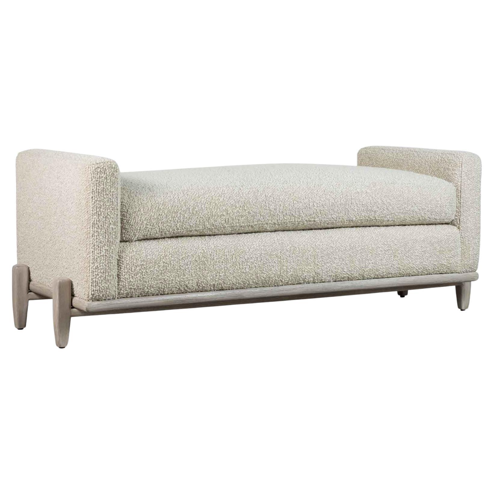 The George bench is part of the collaborative collection with interior designer Brian Paquette. The low profile silhouette sits above a sculpted solid wood base. This piece is available in exclusive BP for LF finishes as well as the standard
