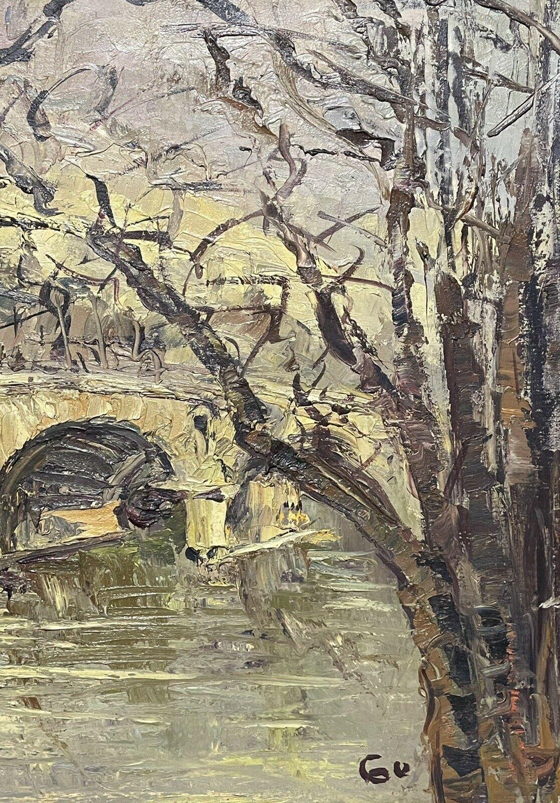 GEORGES BERGER (1908-1976) GRAND PISCINE FRANÇAISE SIGNÉE - PARIS RIVER SEINE LANDSCAPE - Marron Landscape Painting par George Berger