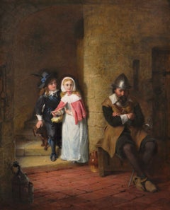 19th Century genre historical oil painting of children at a tower