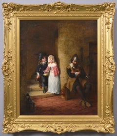 19th Century genre historical oil painting of children at a tower
