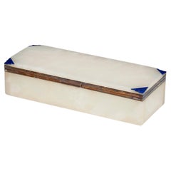 Vintage George Betjemann Art Deco Sterling Silver Mounted White Onyx and Lapis Box