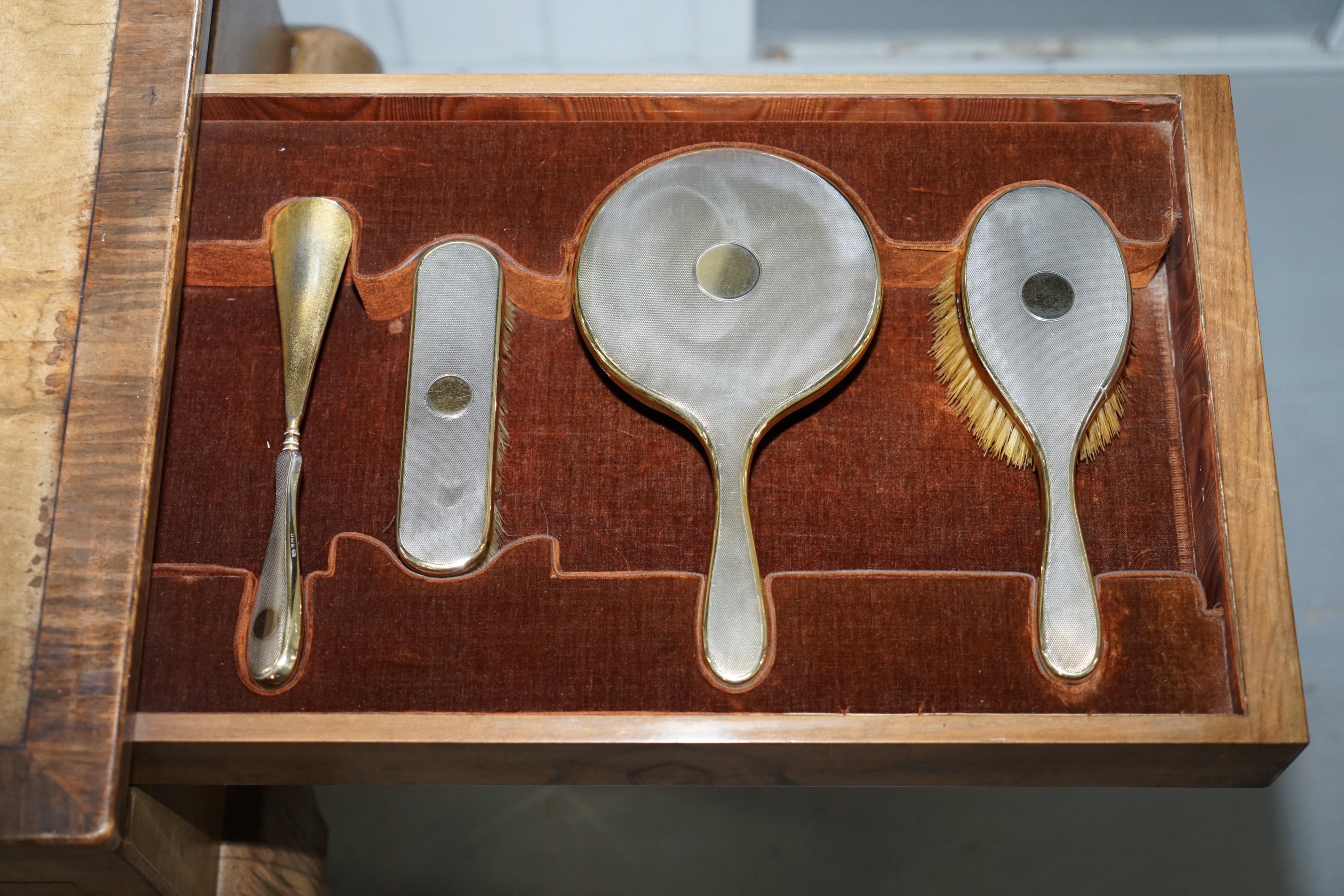 George Betjemann & Sons Metamorphic Dressing Table Sterling Silver Gold Gilt Set 6