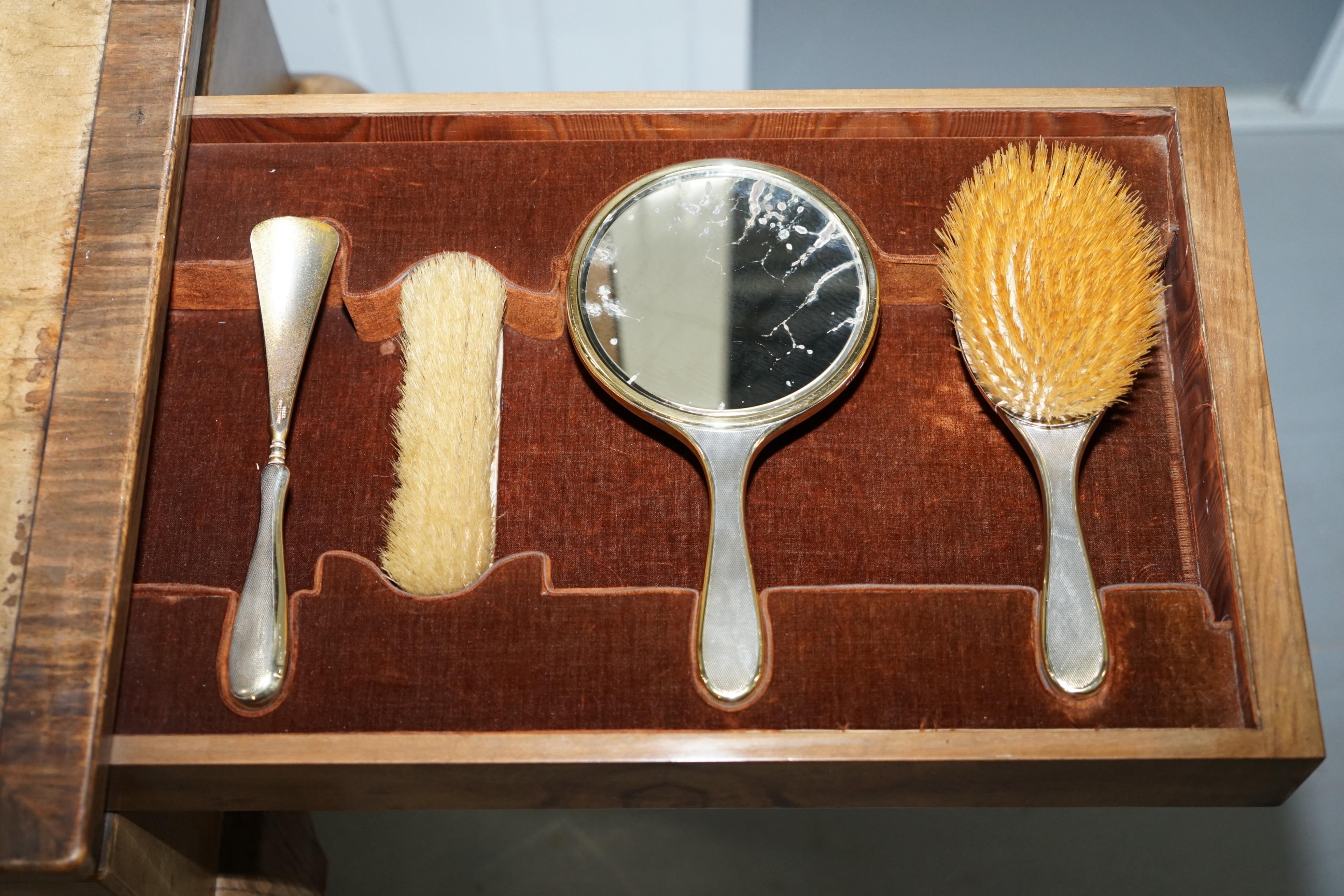 George Betjemann & Sons Metamorphic Dressing Table Sterling Silver Gold Gilt Set 7