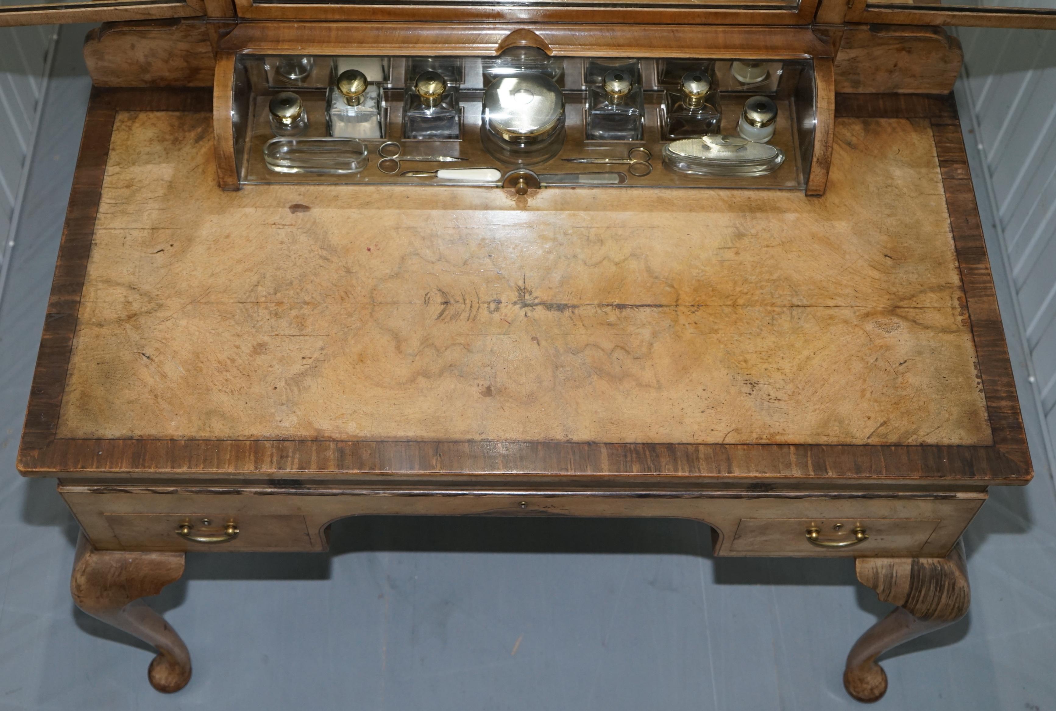 English George Betjemann & Sons Metamorphic Dressing Table Sterling Silver Gold Gilt Set