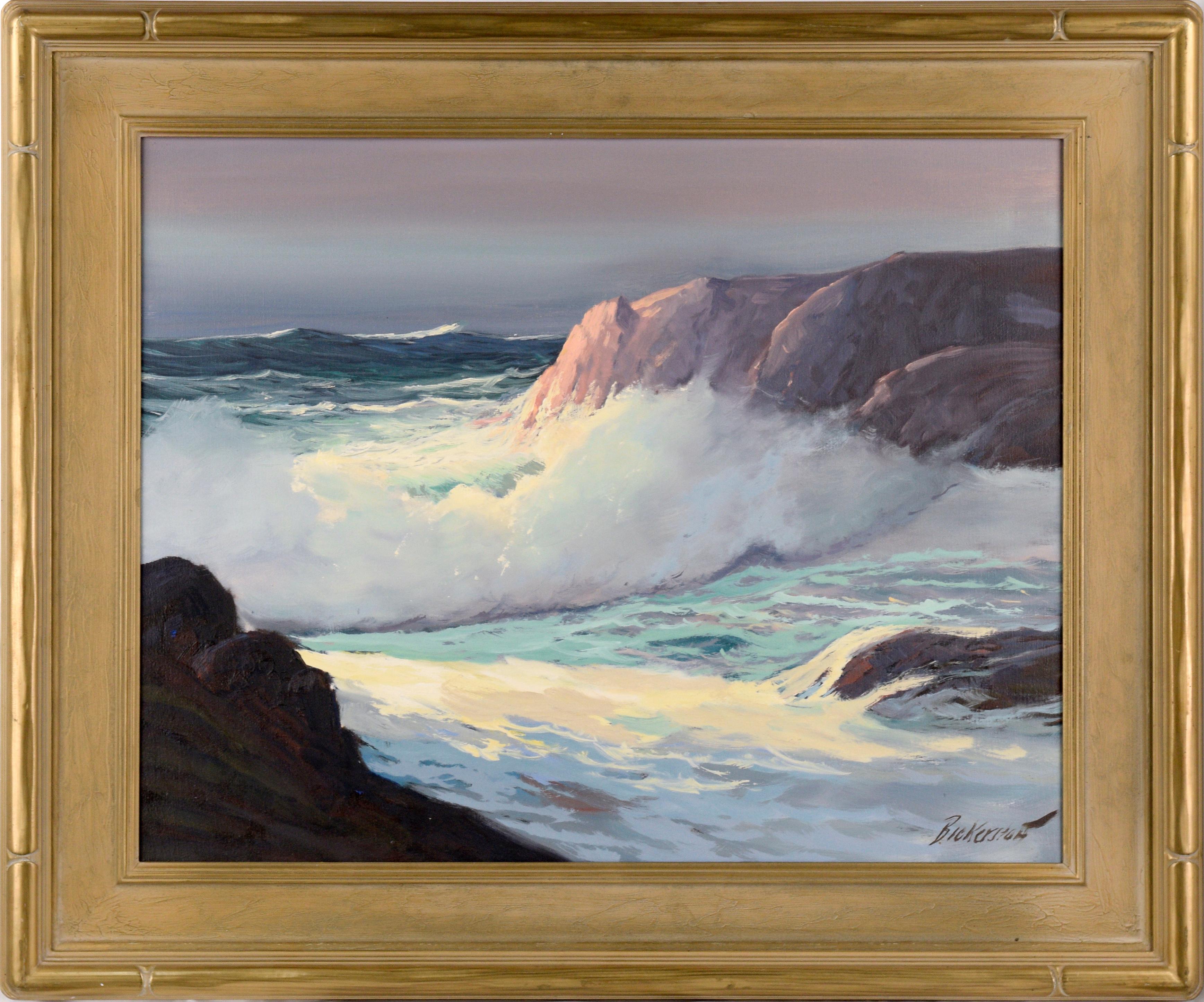 George Bickerstaff Landscape Painting - Waves Crashing into the Cove - Seascape