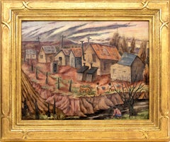 Hooverville by Day (Colorado), 1940s Signed Oil Landscape Painting Neighborhood