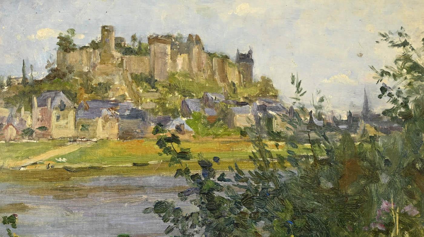 Georges BINET (1865-1949)
 
La forteresse Royale de Chinon

Oil on canvas mounted on panel Dimensions: 26 x 33.5 cm 
Signed in the lower left corner Painting in good condition. 
Recently cleaned and varnished Antique frame included 
Dimensions with