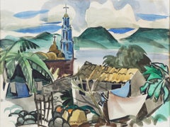 Baja California Coast with Mission, Mid Century Landscape by George Booth Post