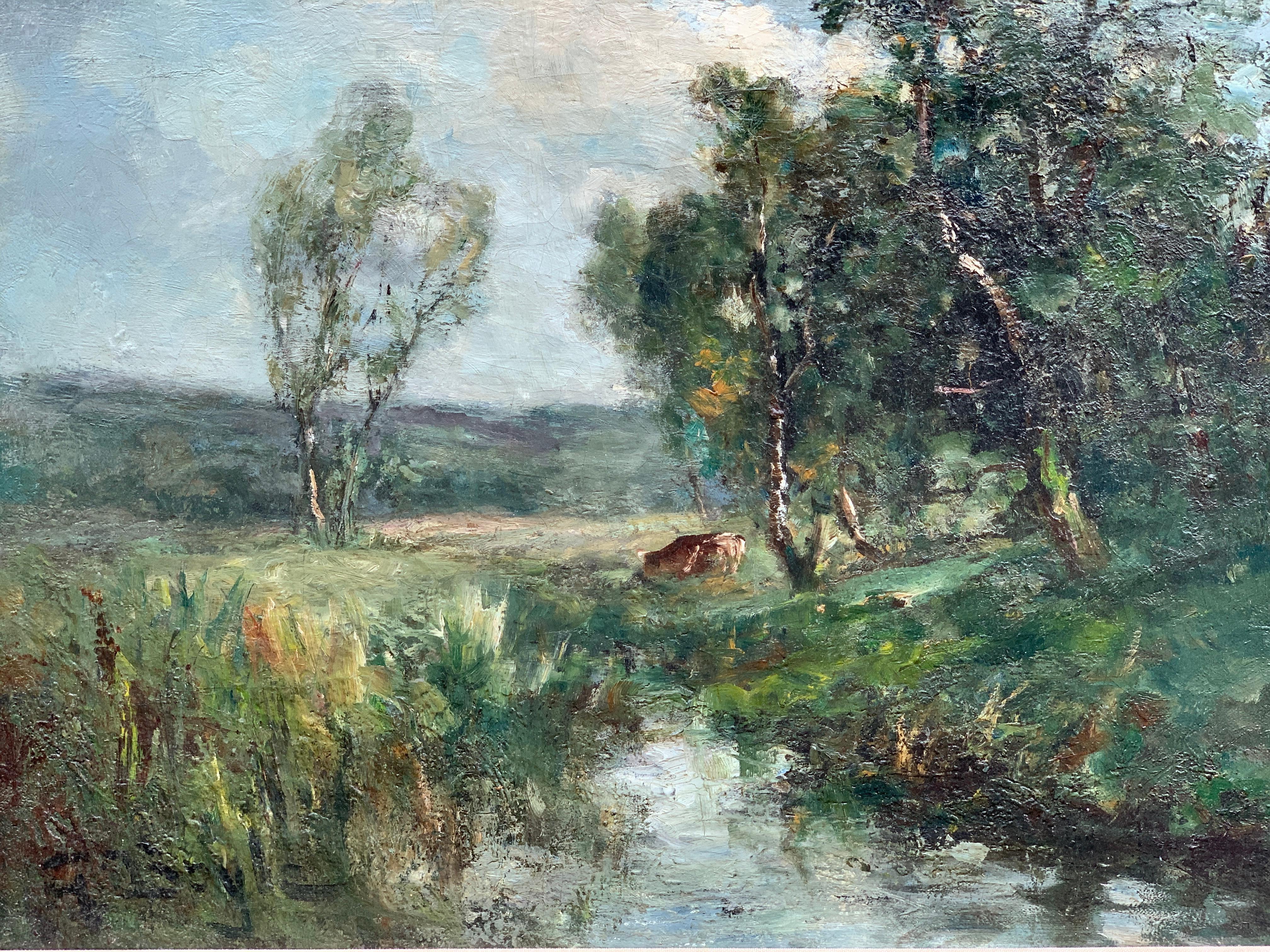 19th century English impressionist scene of the Barbizon forest - Painting by George Boyle