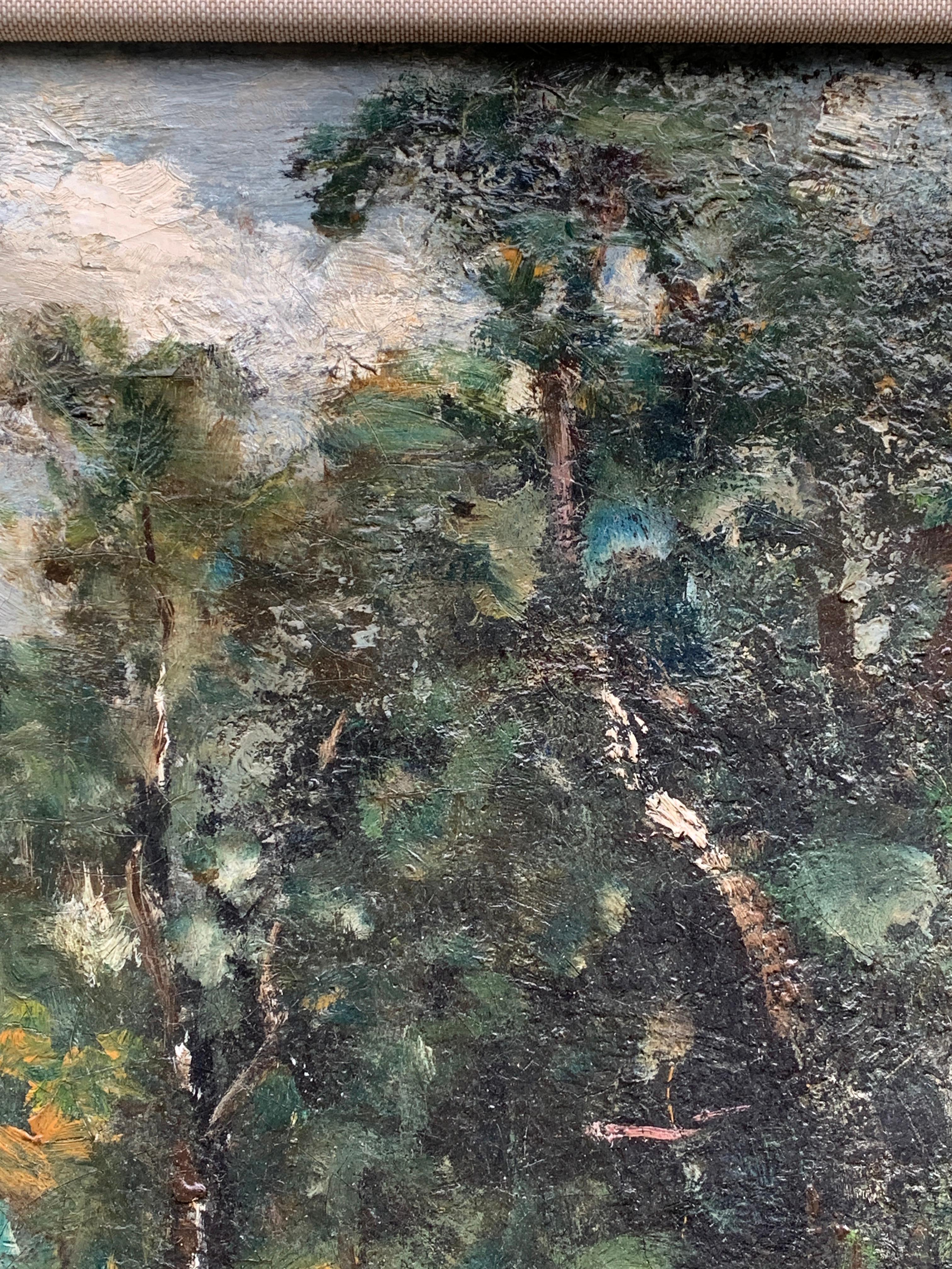 19th century  English impressionist scene of the Barbizon forest, near Paris France.

 Boyle was a pioneering 19th-century British artist inspired by the European Impressionist painters.

Influence of the French Barbizon school is very evident in