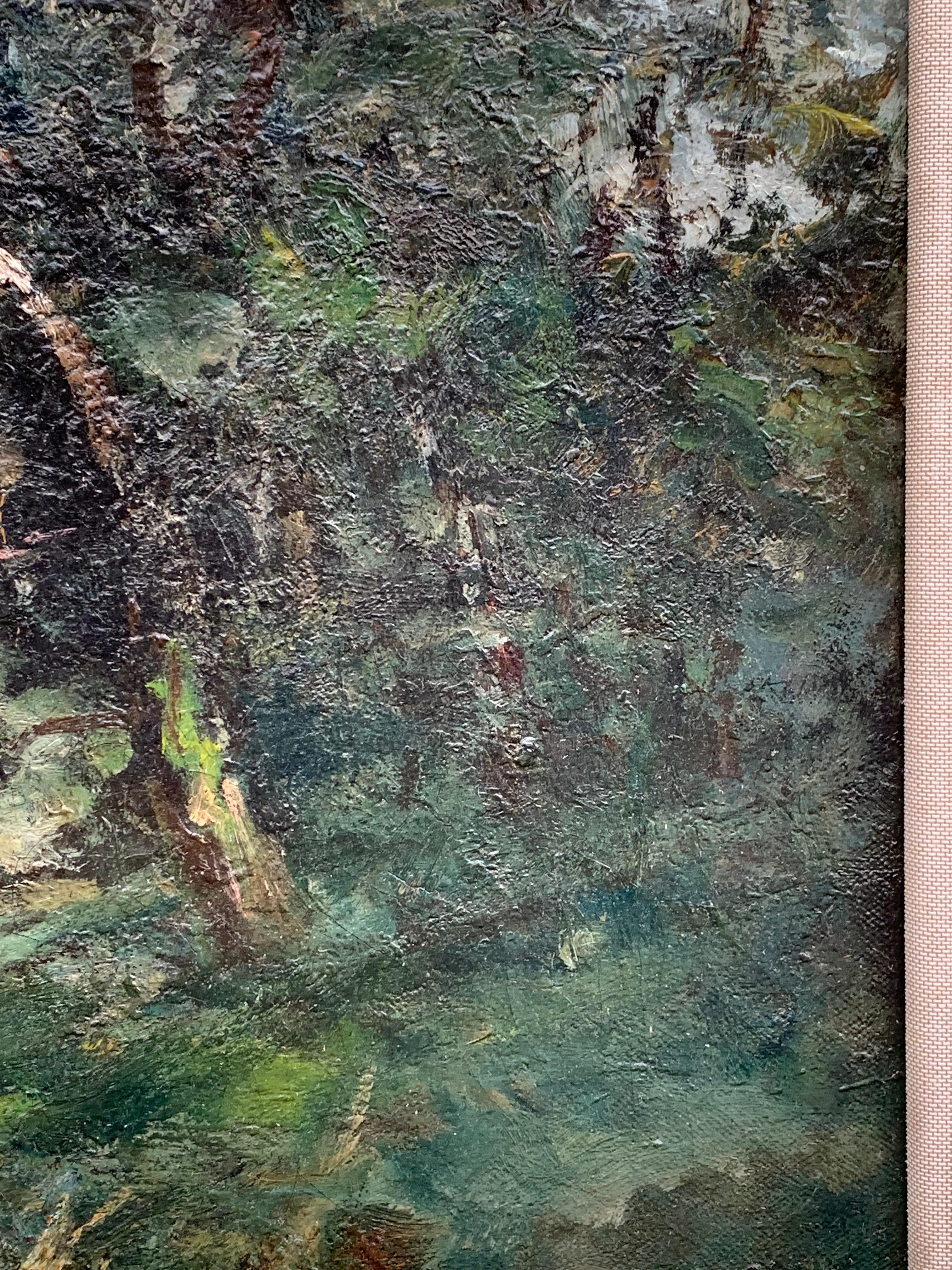 19th century English impressionist scene of the Barbizon forest 1