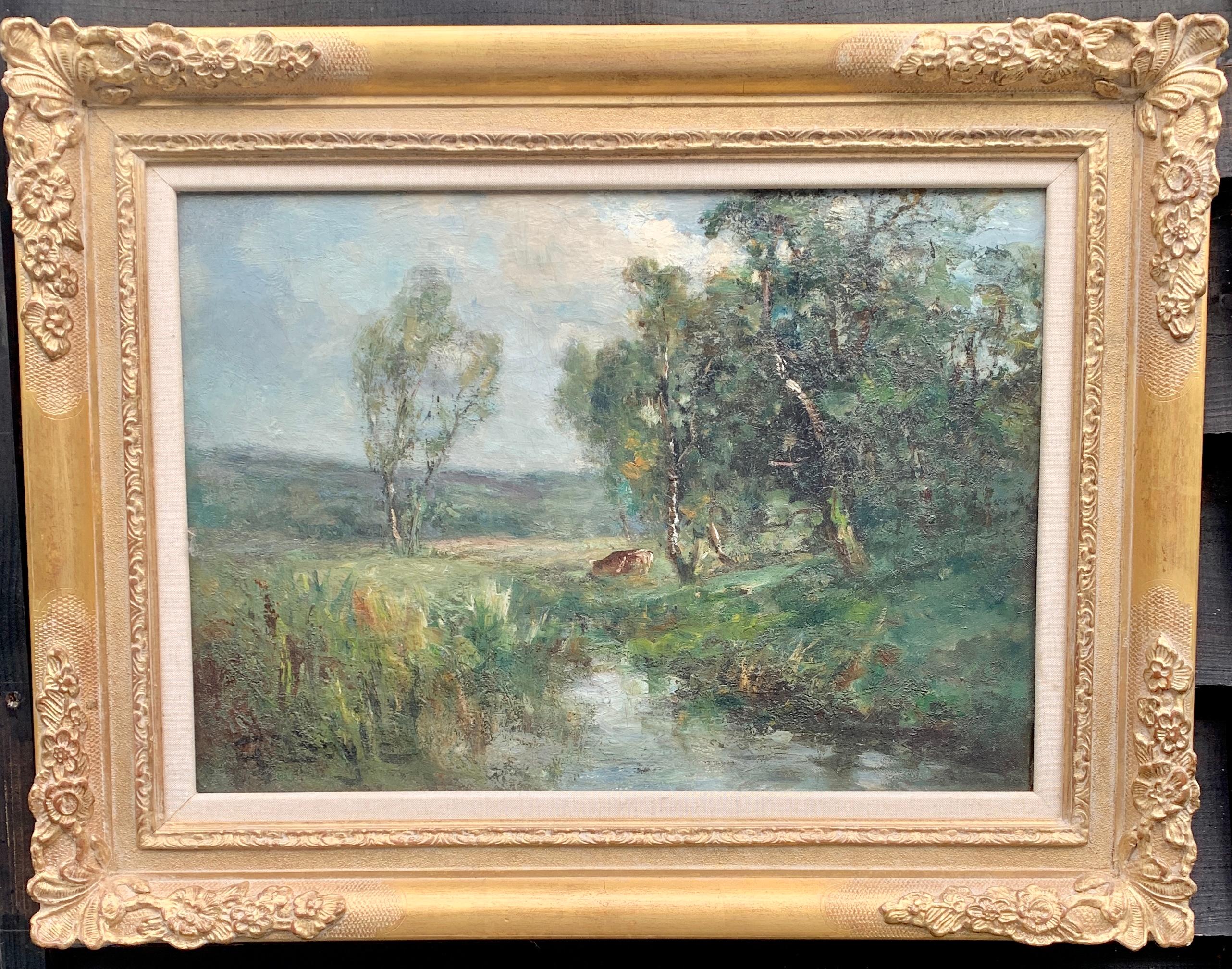George Boyle Landscape Painting - 19th century English impressionist scene of the Barbizon forest
