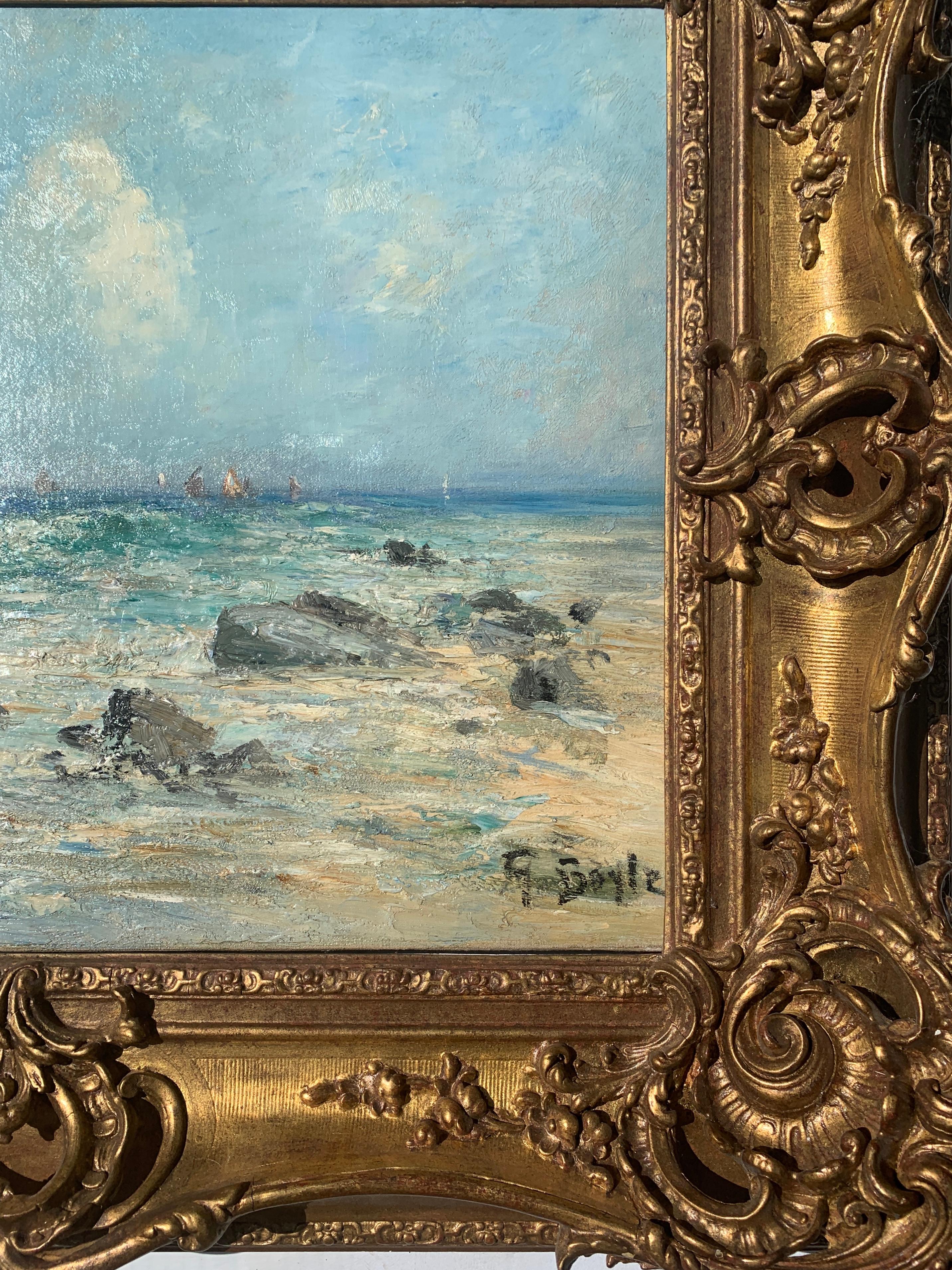 19th century  English impressionist, seascape beach off of the French Coast, - Painting by George Boyle