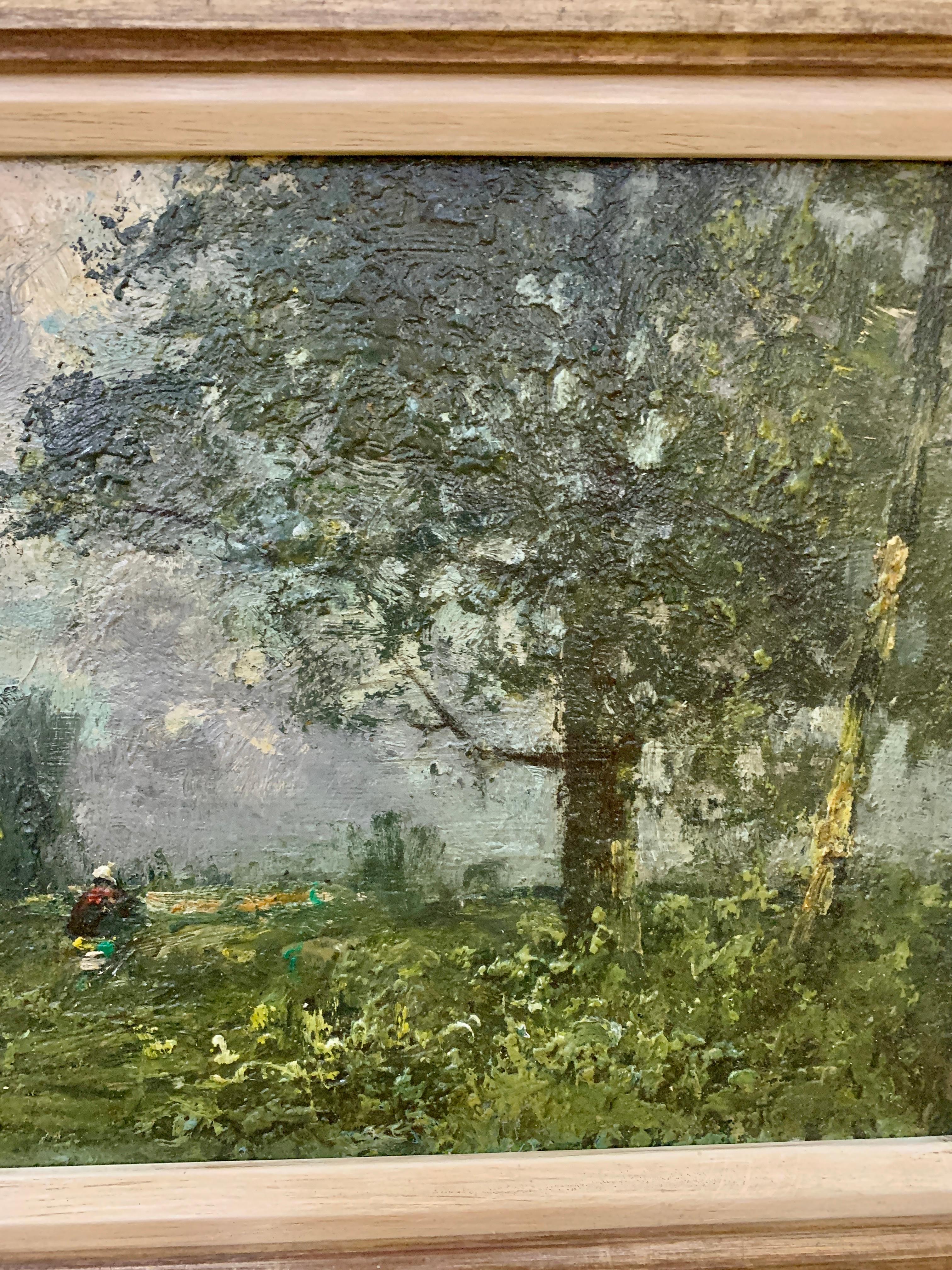 19th century English oil impressionist scene of a French landscape near Paris  - Painting by George Boyle