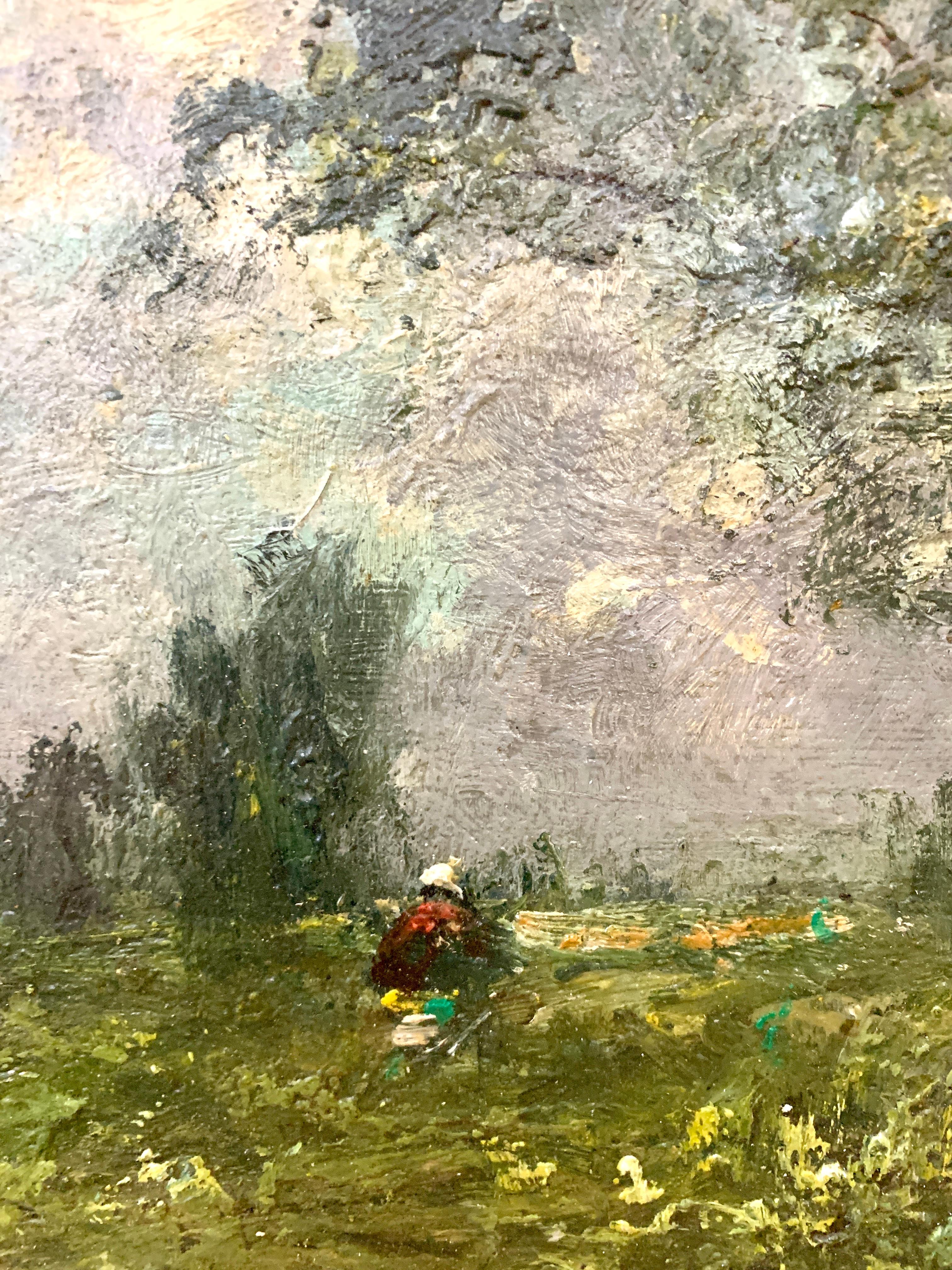 19th century English oil impressionist scene of a French landscape near Paris  - Brown Figurative Painting by George Boyle