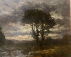 19th century English oil impressionist scene of a French landscape near Paris