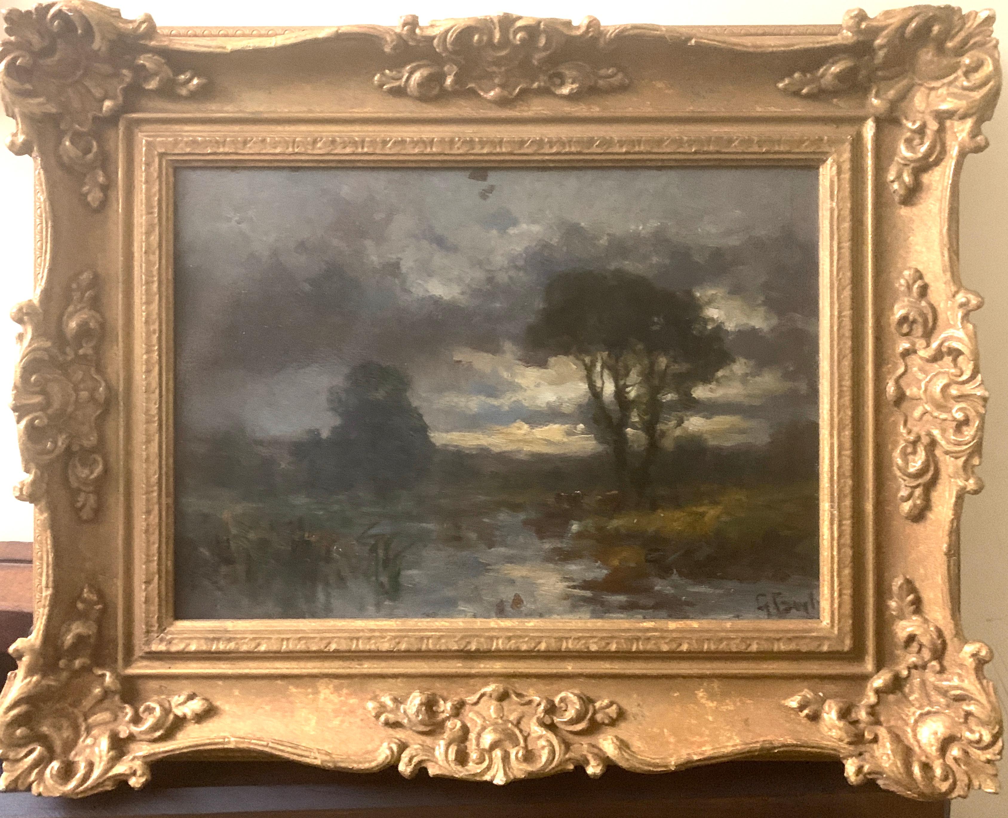 George Boyle Landscape Painting - 19th century English oil impressionist scene of a French landscape near Paris 
